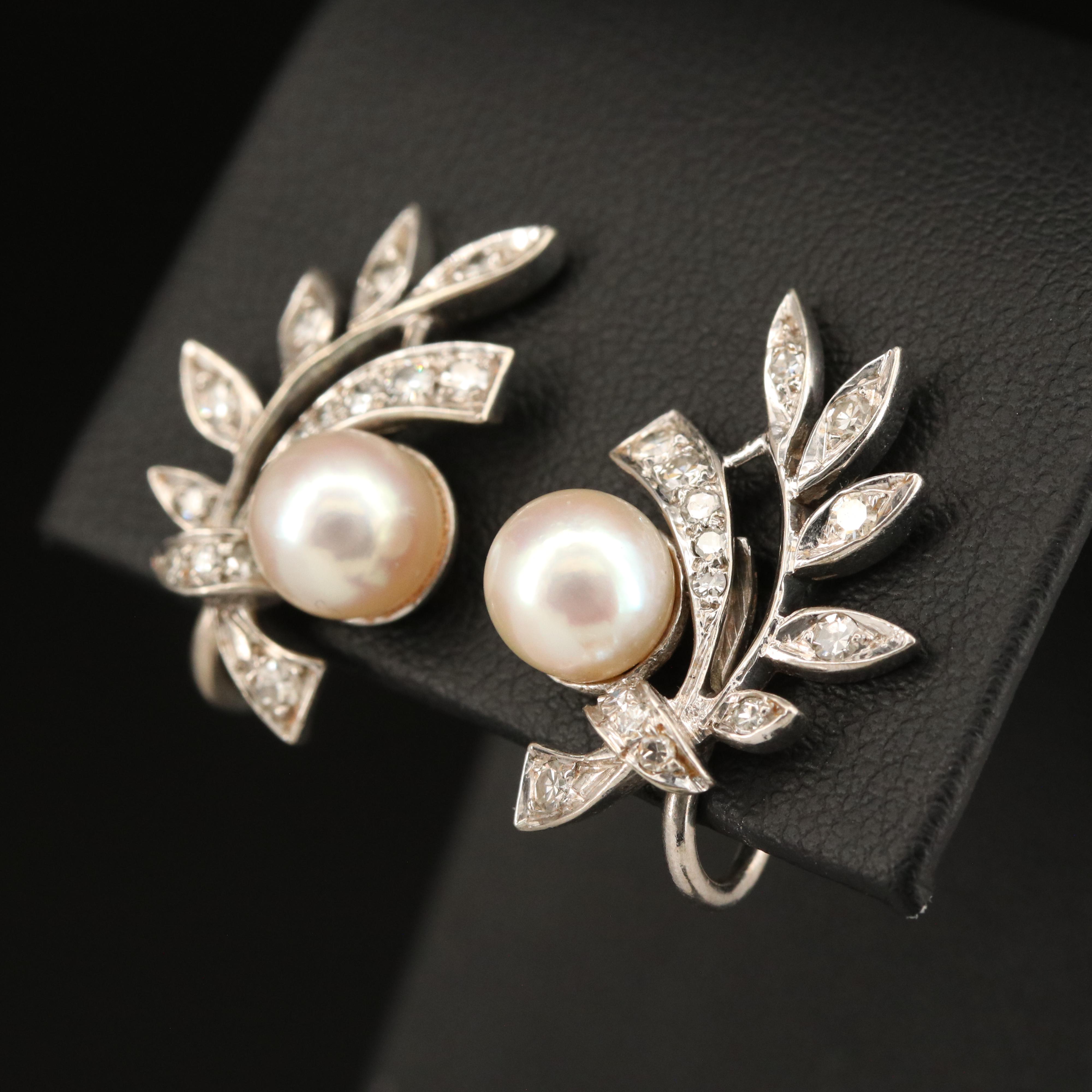 Vintage 14K Pearl and Diamond Earrings