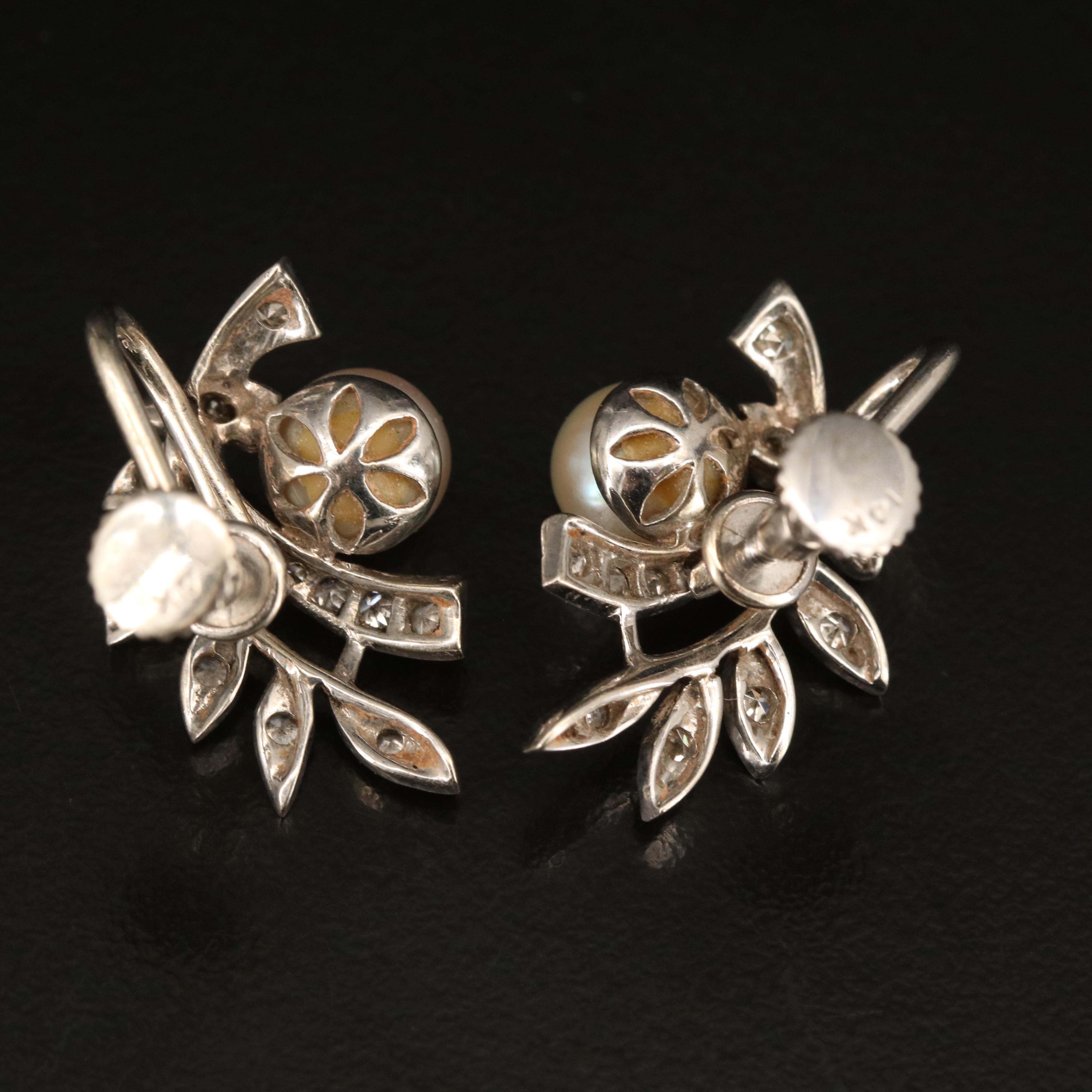 Vintage 14K Pearl and Diamond Earrings