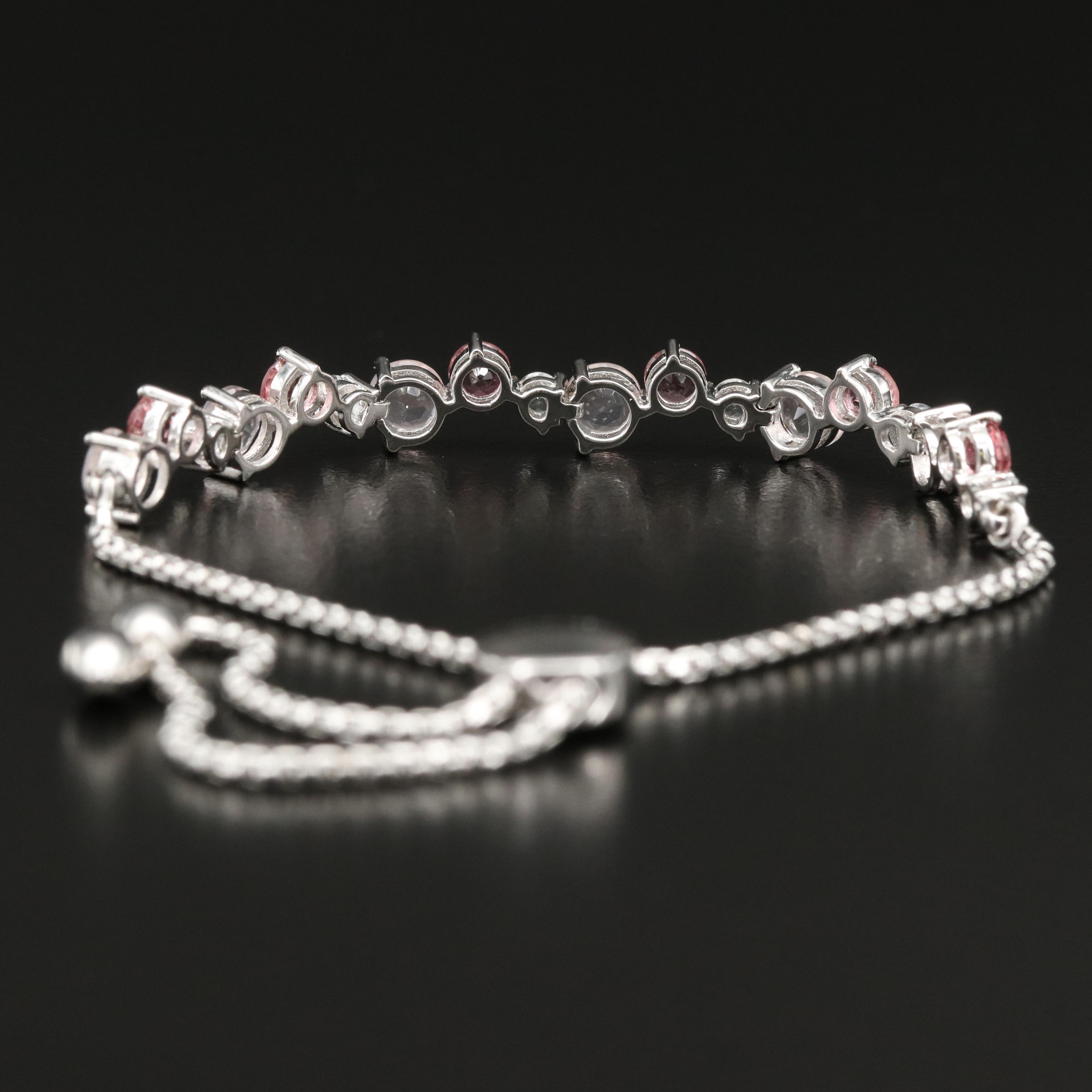 Sterling Rose Quartz, Tourmaline and Topaz Bolo Bracelet