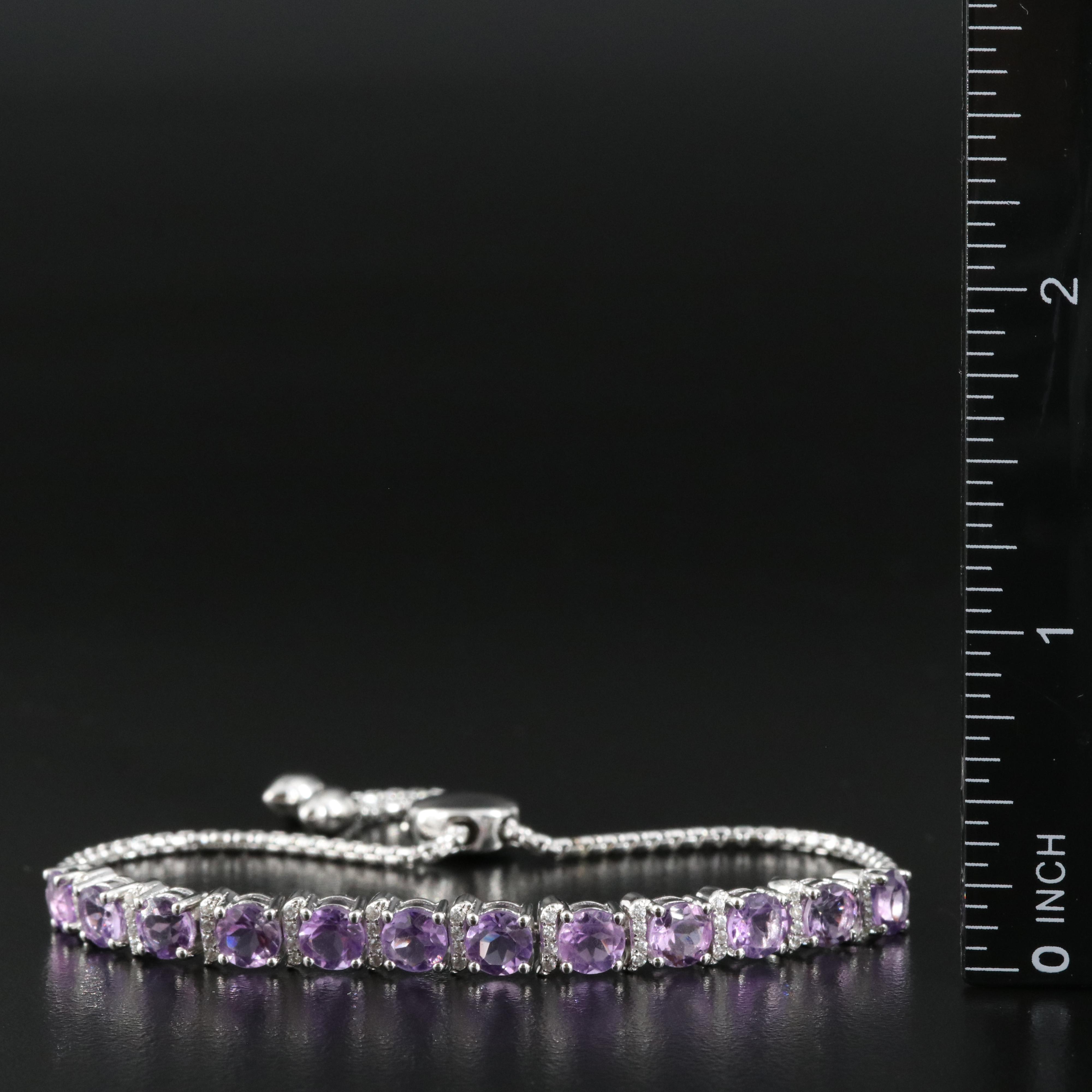 Sterling Amethyst and Cubic Zirconia Bolo Bracelet