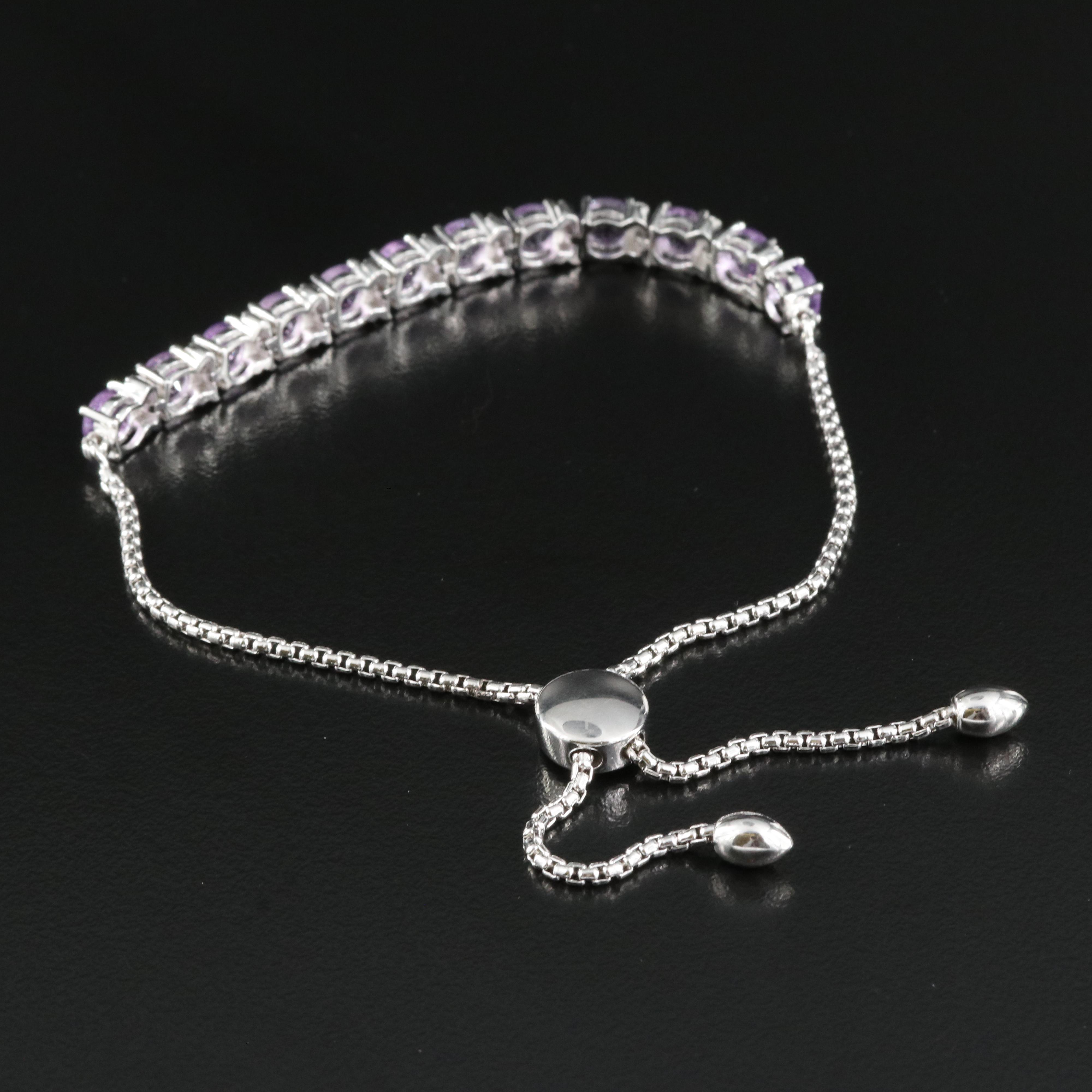 Sterling Amethyst and Cubic Zirconia Bolo Bracelet