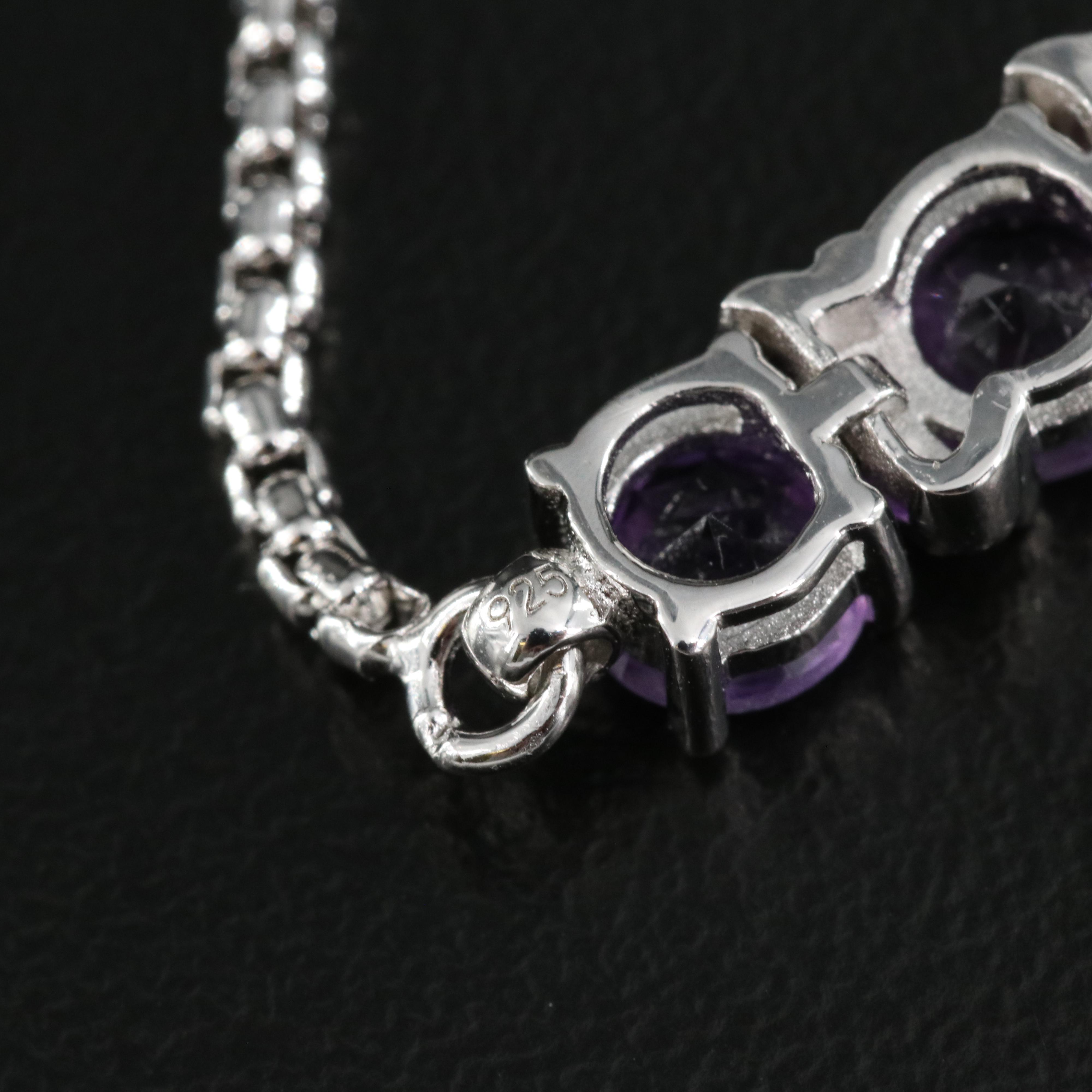 Sterling Amethyst and Cubic Zirconia Bolo Bracelet