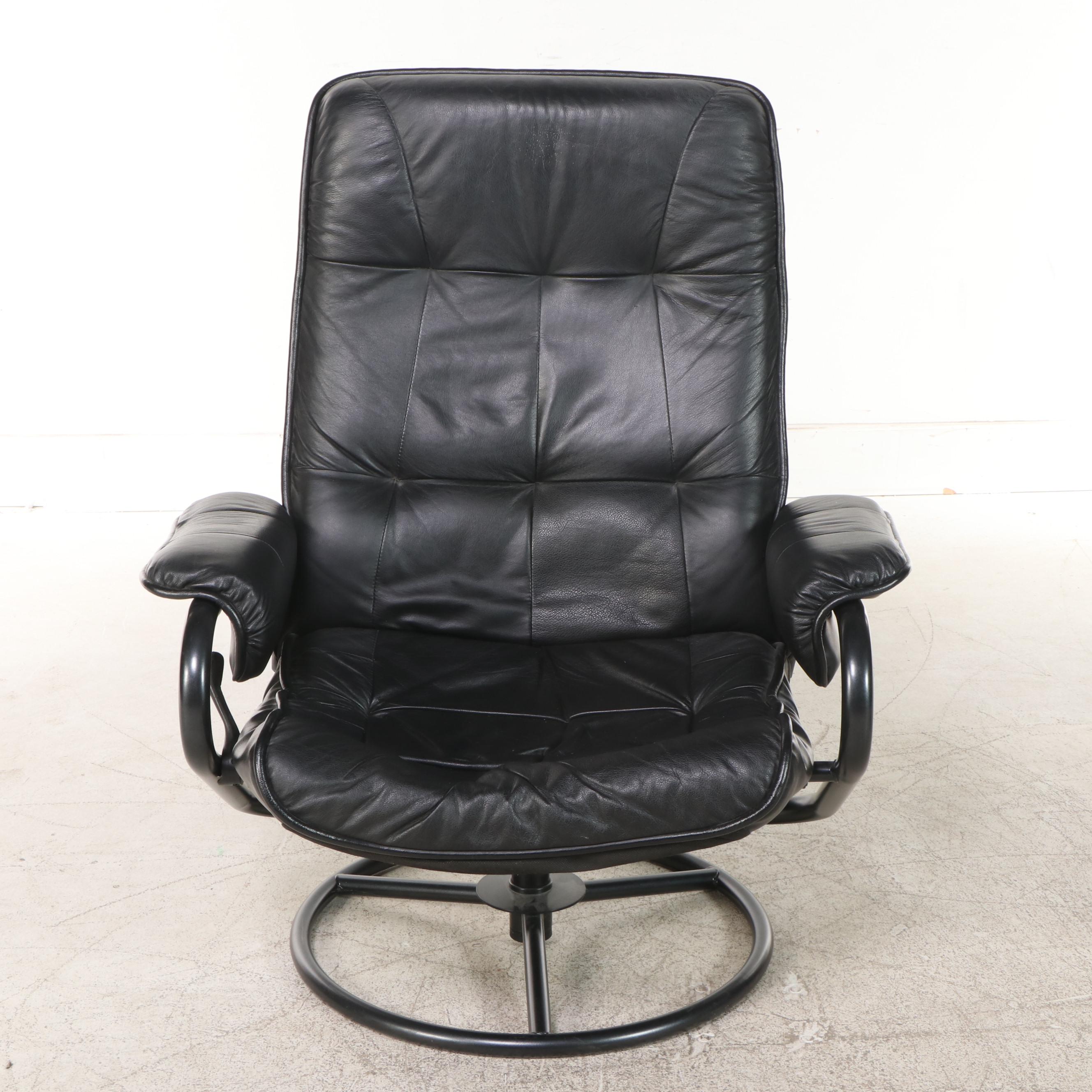 ChairWorks Modern Vinyl Recliner and Ottoman on Tubular Frame