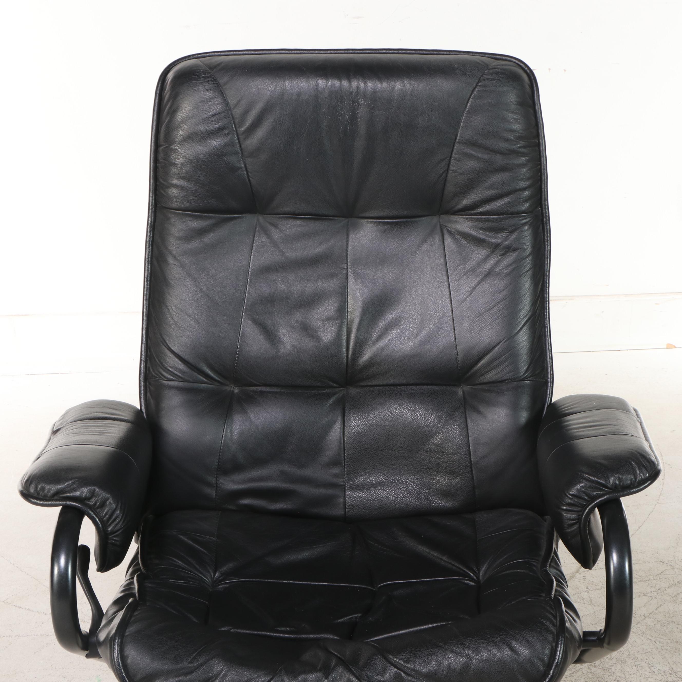 ChairWorks Modern Vinyl Recliner and Ottoman on Tubular Frame