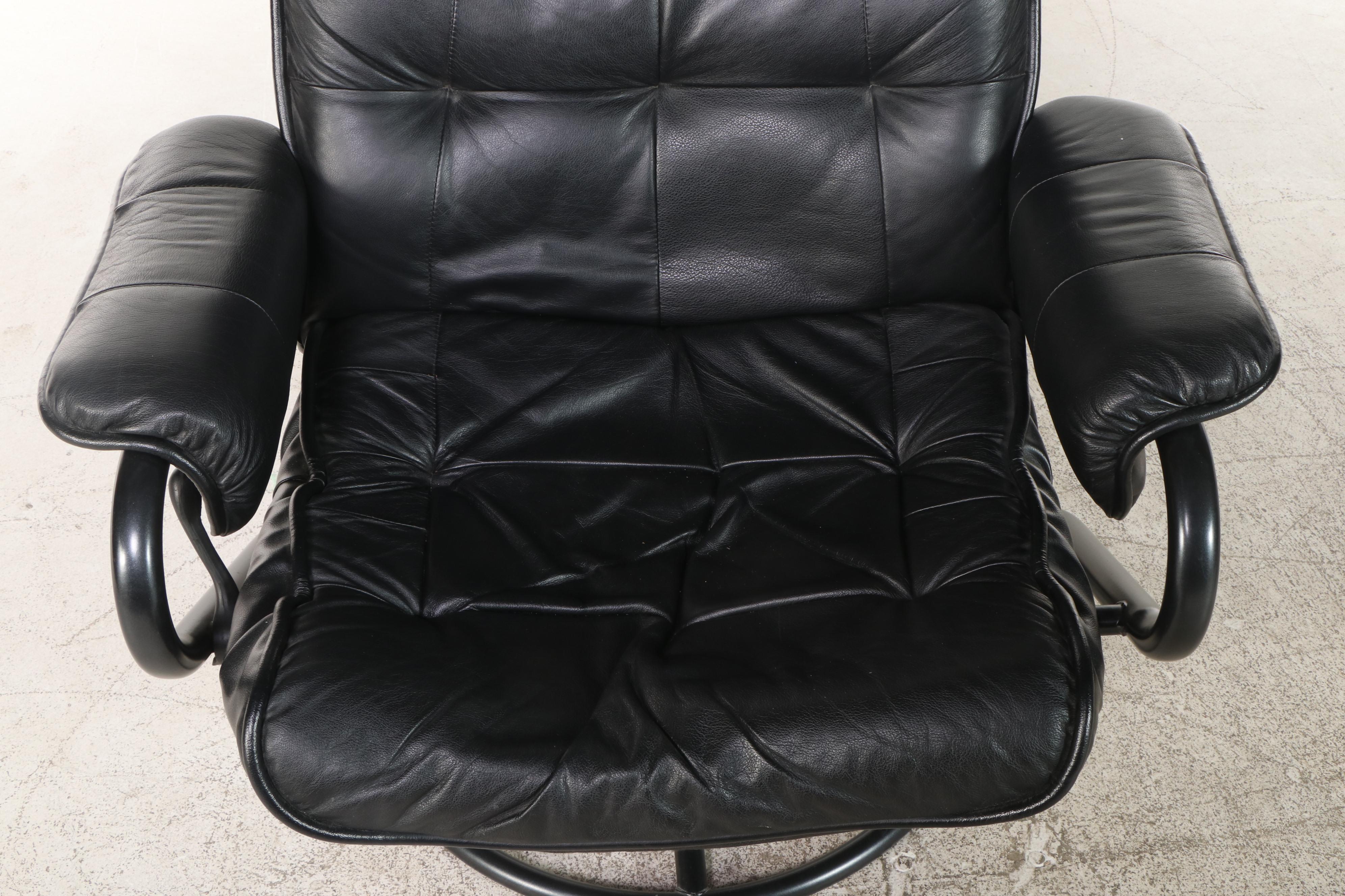 ChairWorks Modern Vinyl Recliner and Ottoman on Tubular Frame