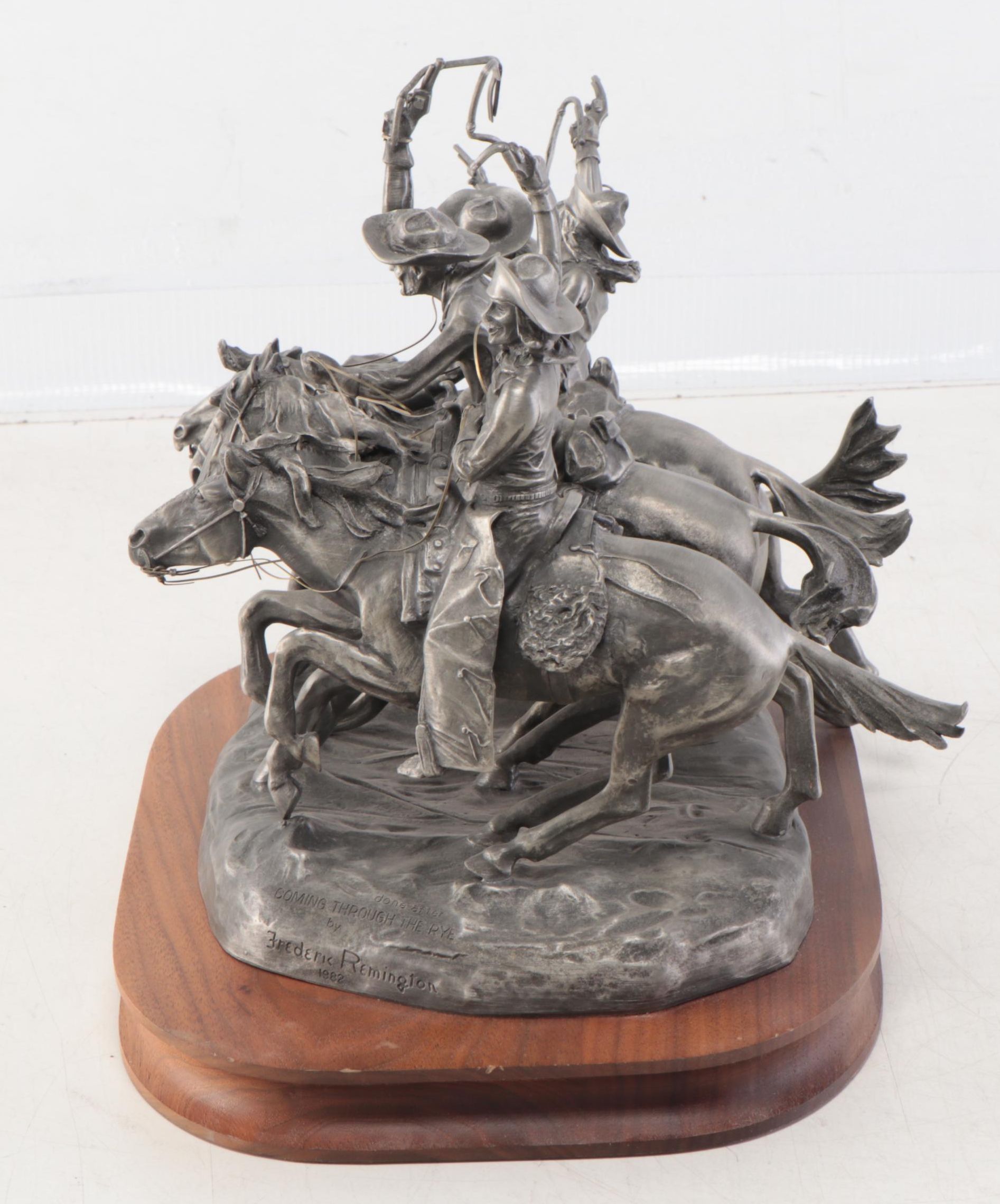 Pewter Sculpture After Frederic Remington "Coming Through the Rye," 1982