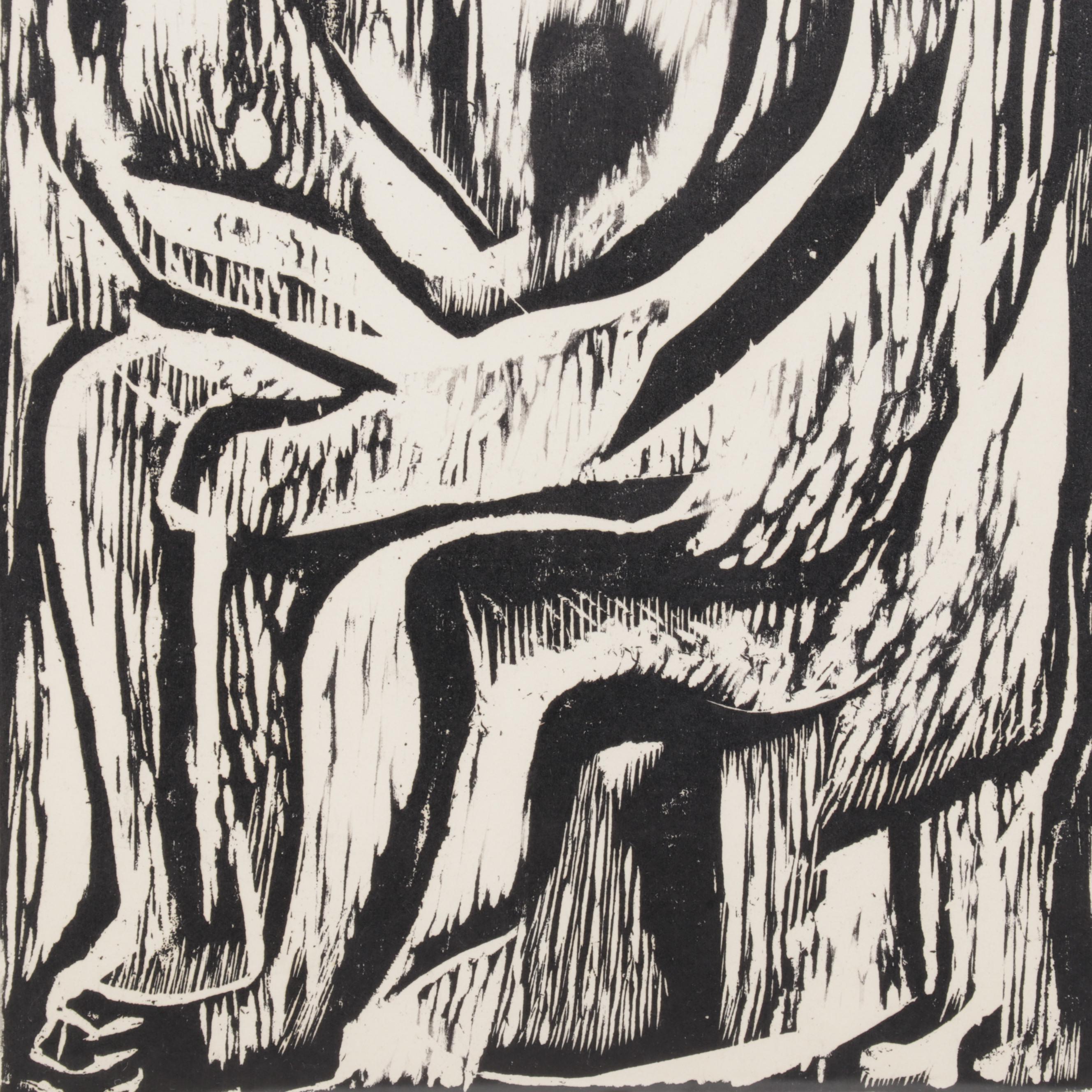 Sidney Chafetz Modernist Woodcut "Family," 1951