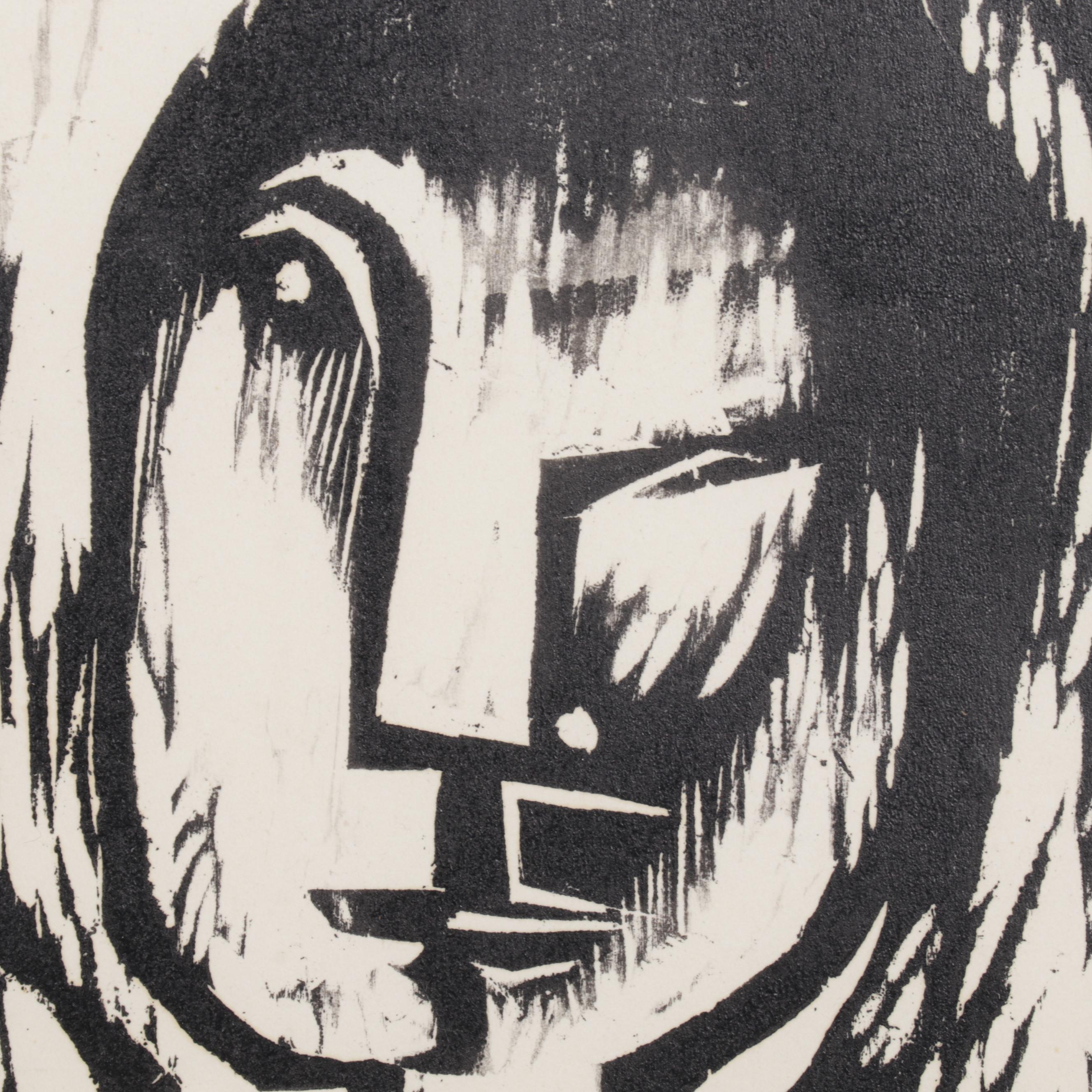 Sidney Chafetz Modernist Woodcut "Family," 1951