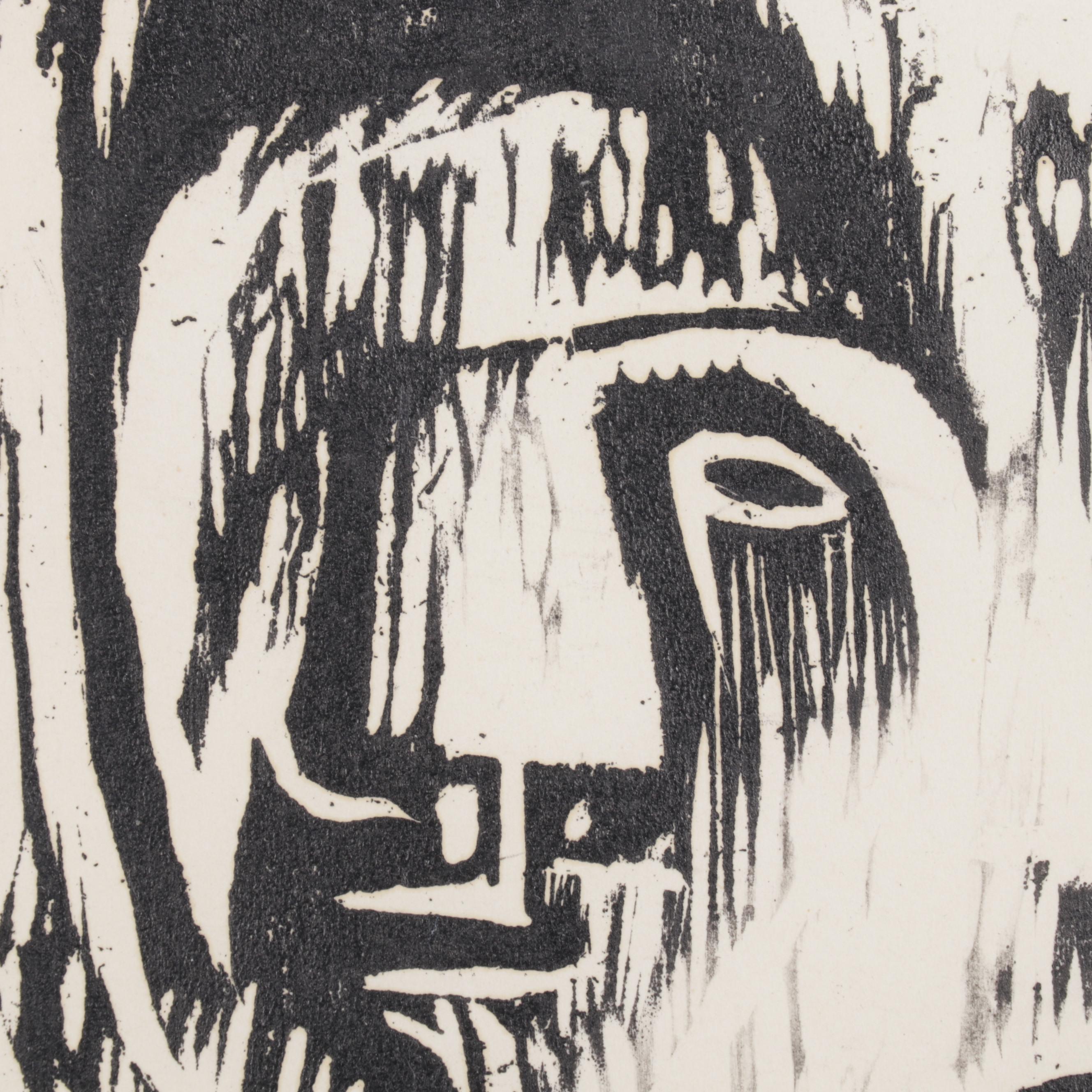 Sidney Chafetz Modernist Woodcut "Family," 1951