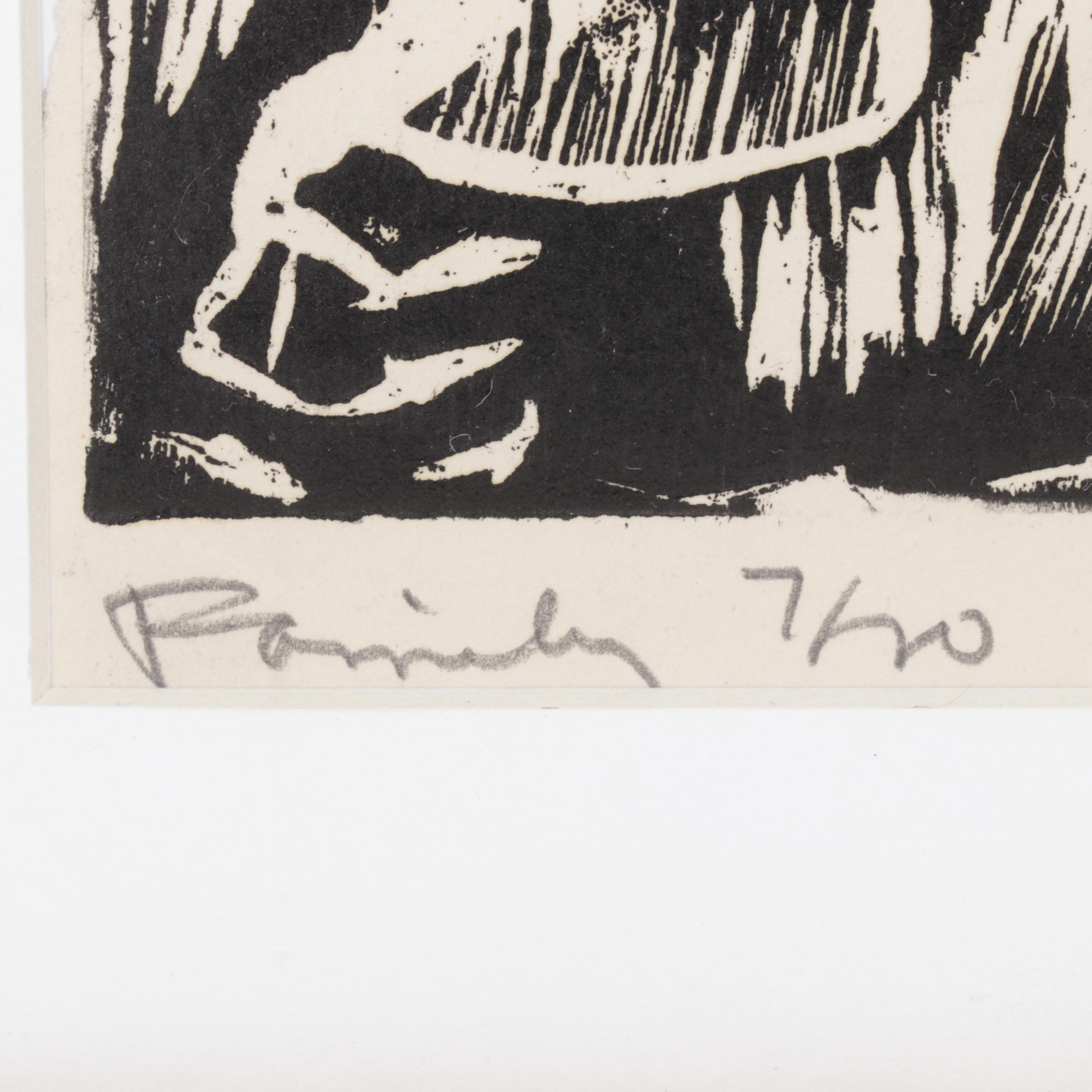 Sidney Chafetz Modernist Woodcut "Family," 1951