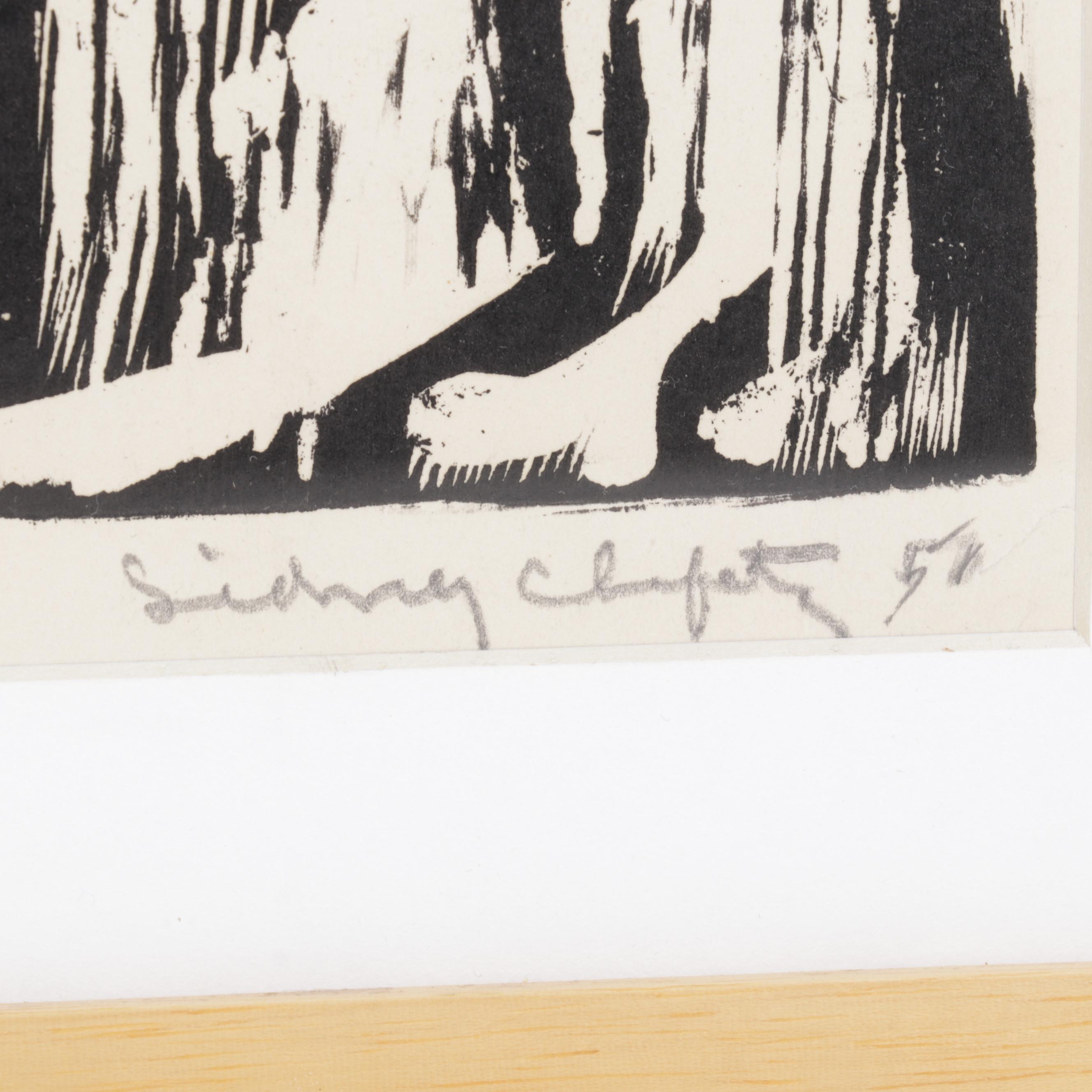 Sidney Chafetz Modernist Woodcut "Family," 1951