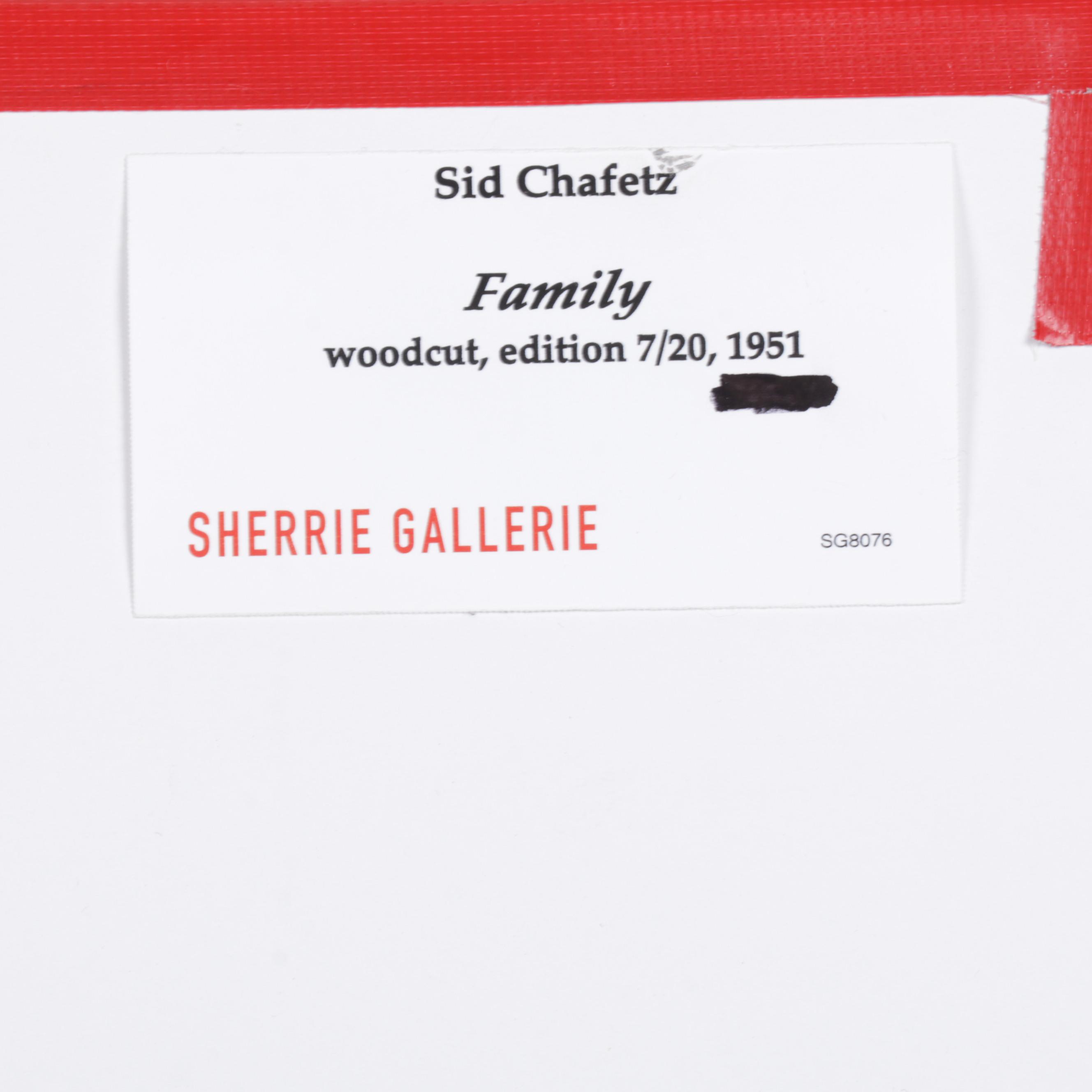 Sidney Chafetz Modernist Woodcut "Family," 1951