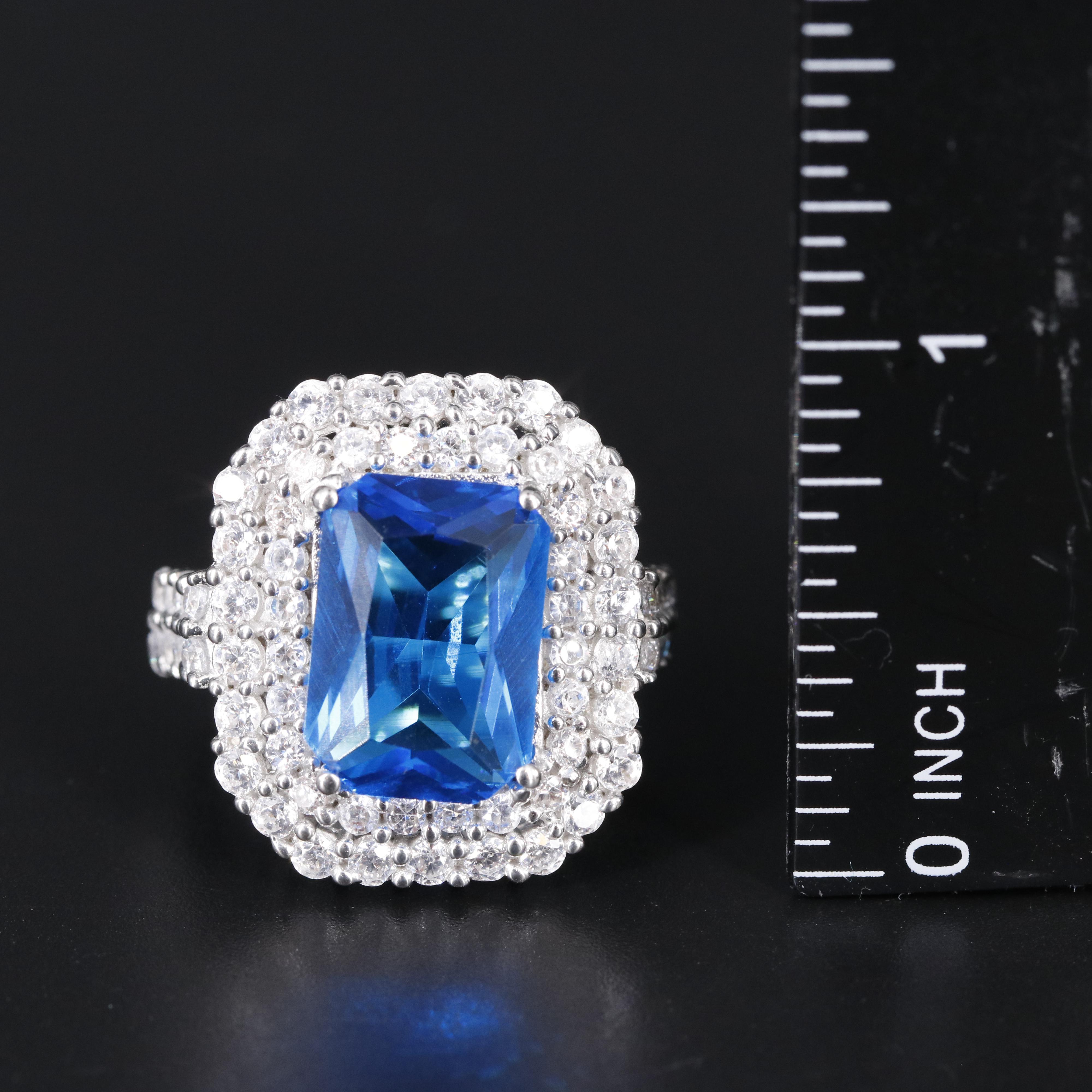 Sterling Silver Topaz and Cubic Zirconia Ring