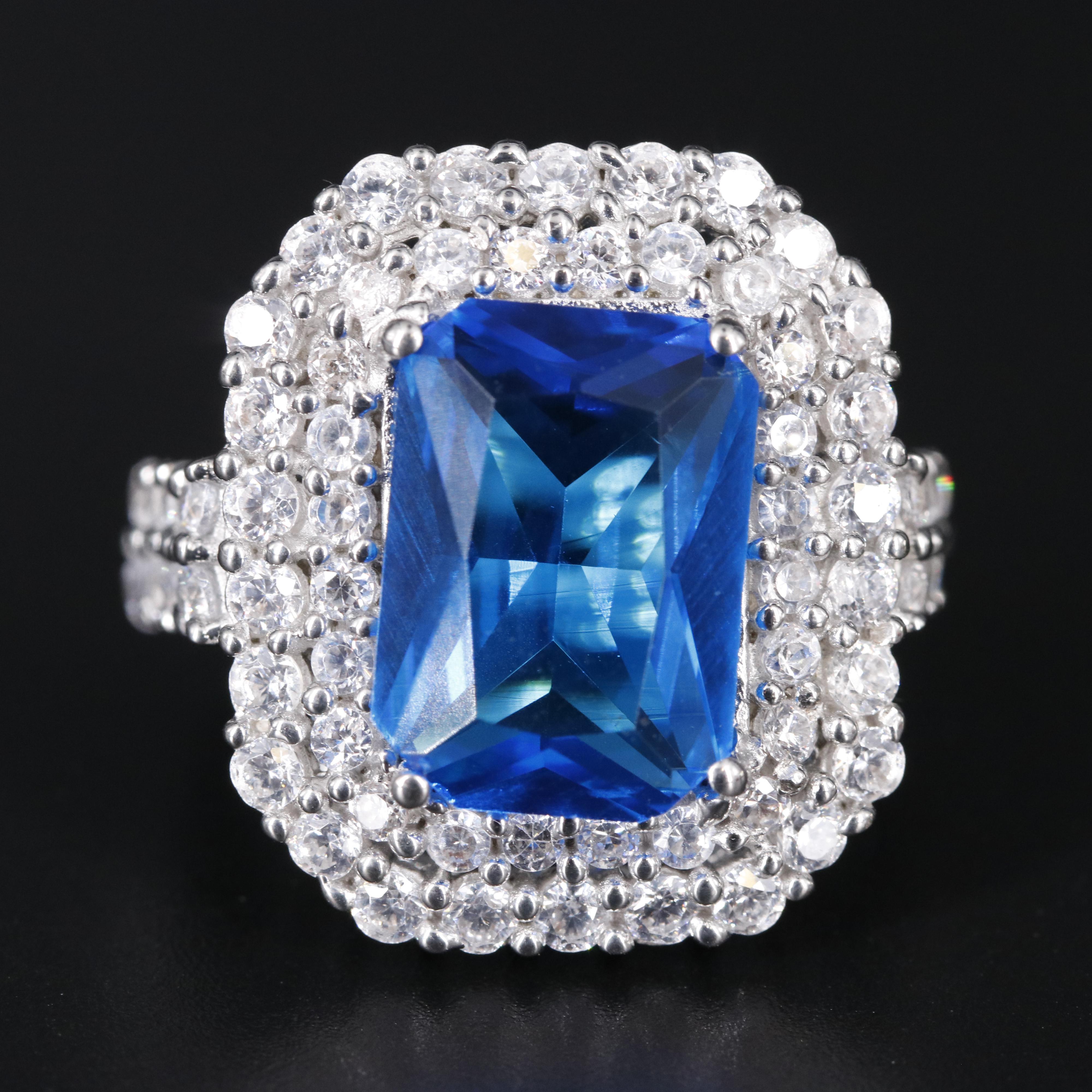 Sterling Silver Topaz and Cubic Zirconia Ring