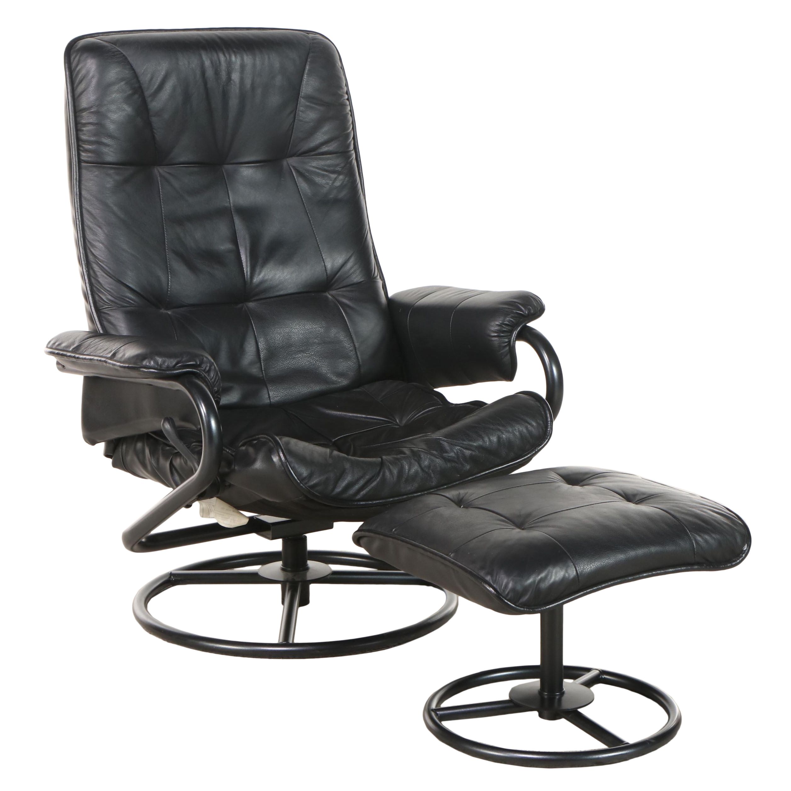 ChairWorks Modern Vinyl Recliner and Ottoman on Tubular Frame