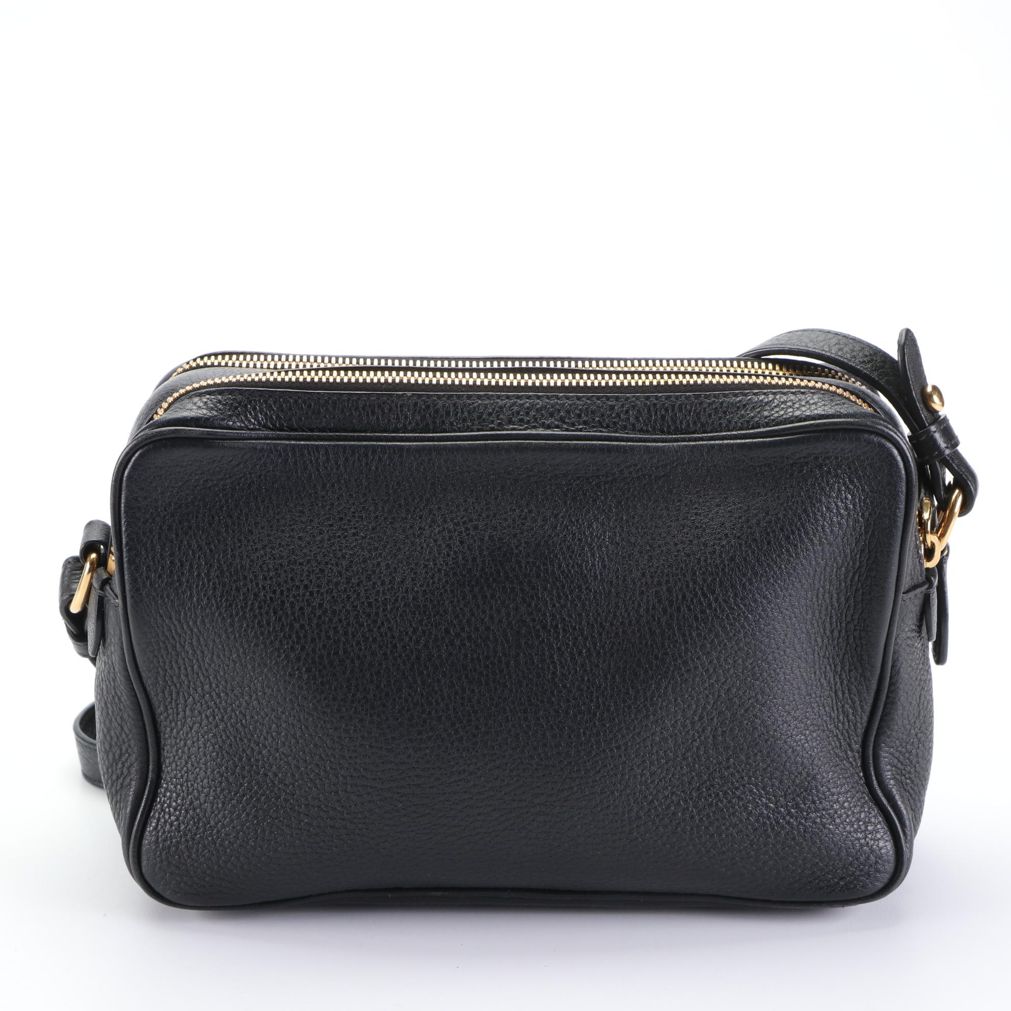 Prada Double Zip Crossbody Bag in Black Vitello Phenix Leather