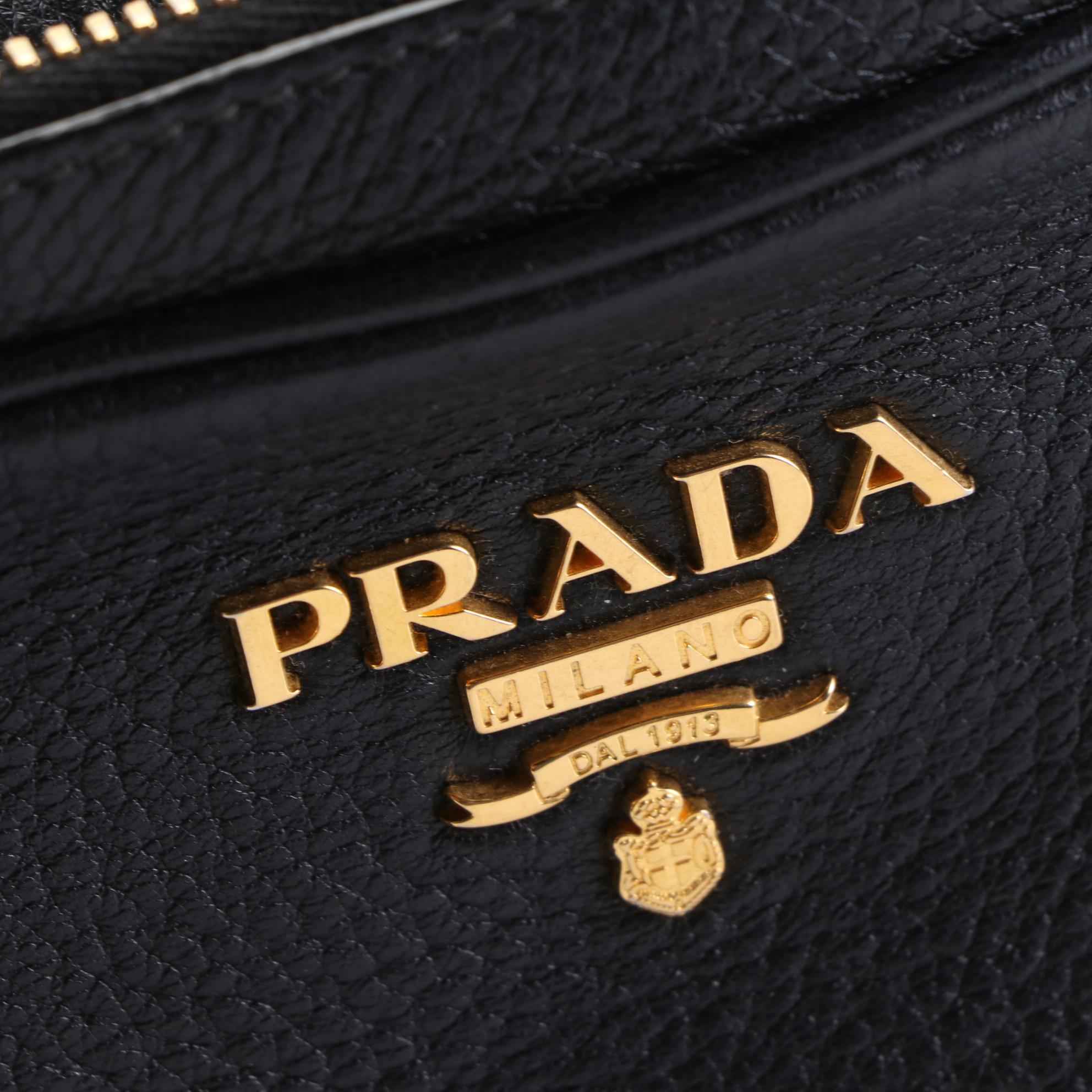 Prada Double Zip Crossbody Bag in Black Vitello Phenix Leather