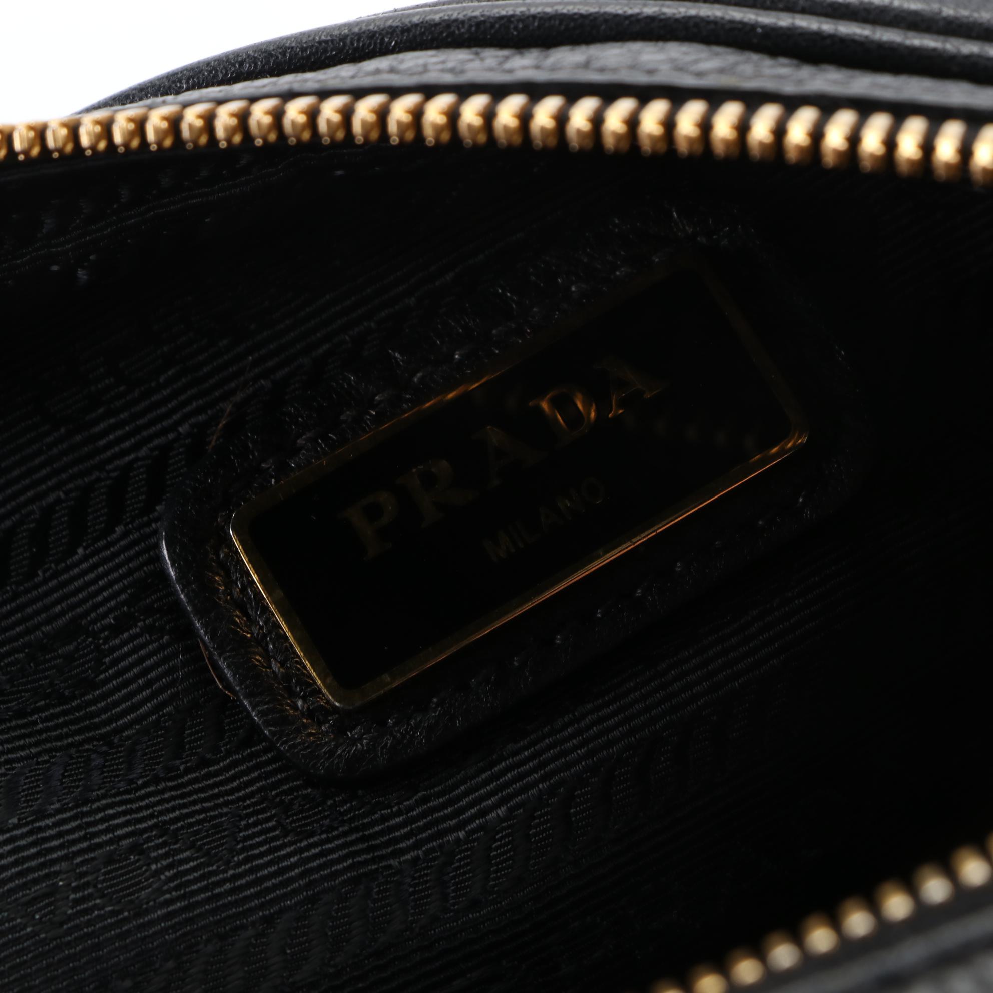 Prada Double Zip Crossbody Bag in Black Vitello Phenix Leather