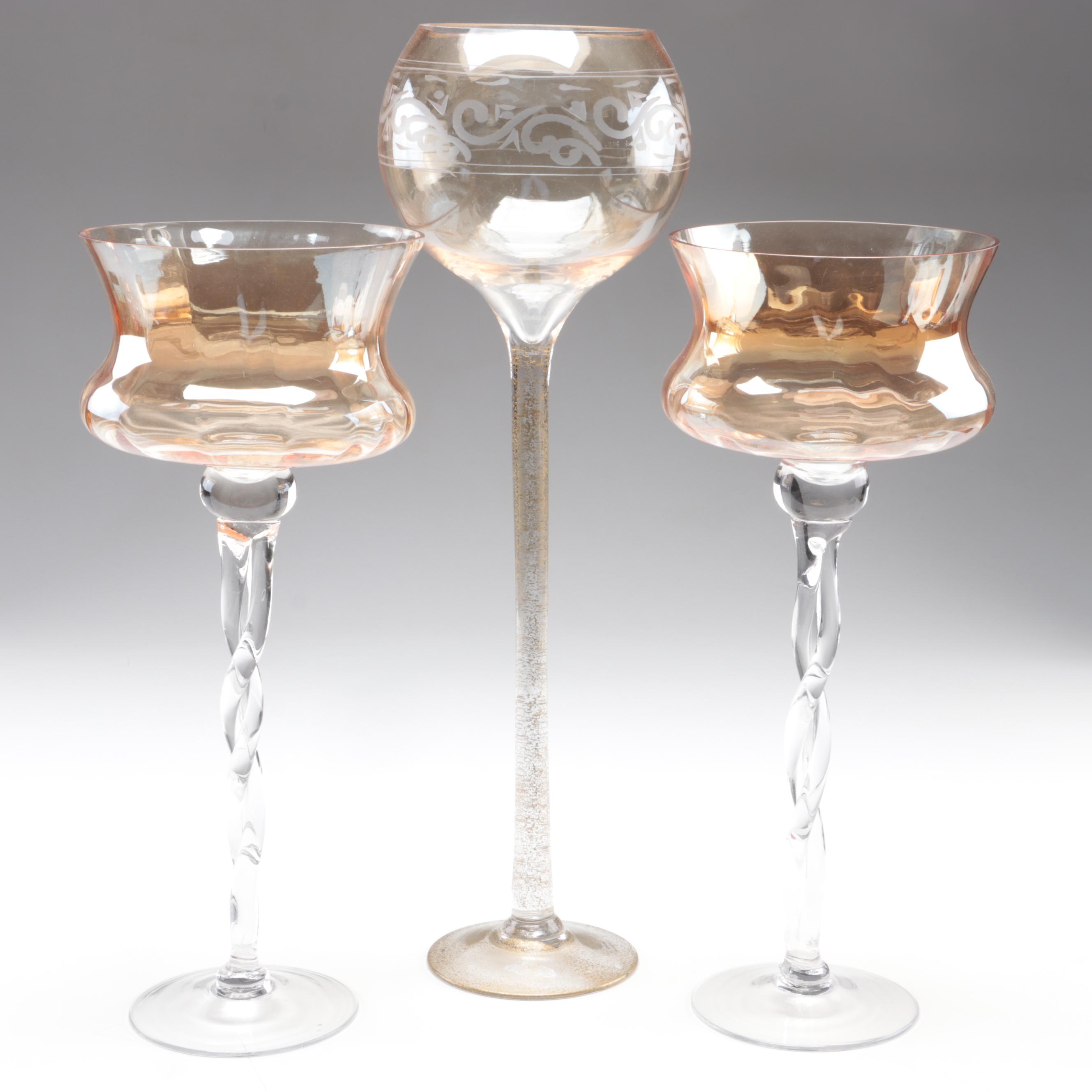 Orange Tinted Glass Vase with Potpourri and Other Glass Décor