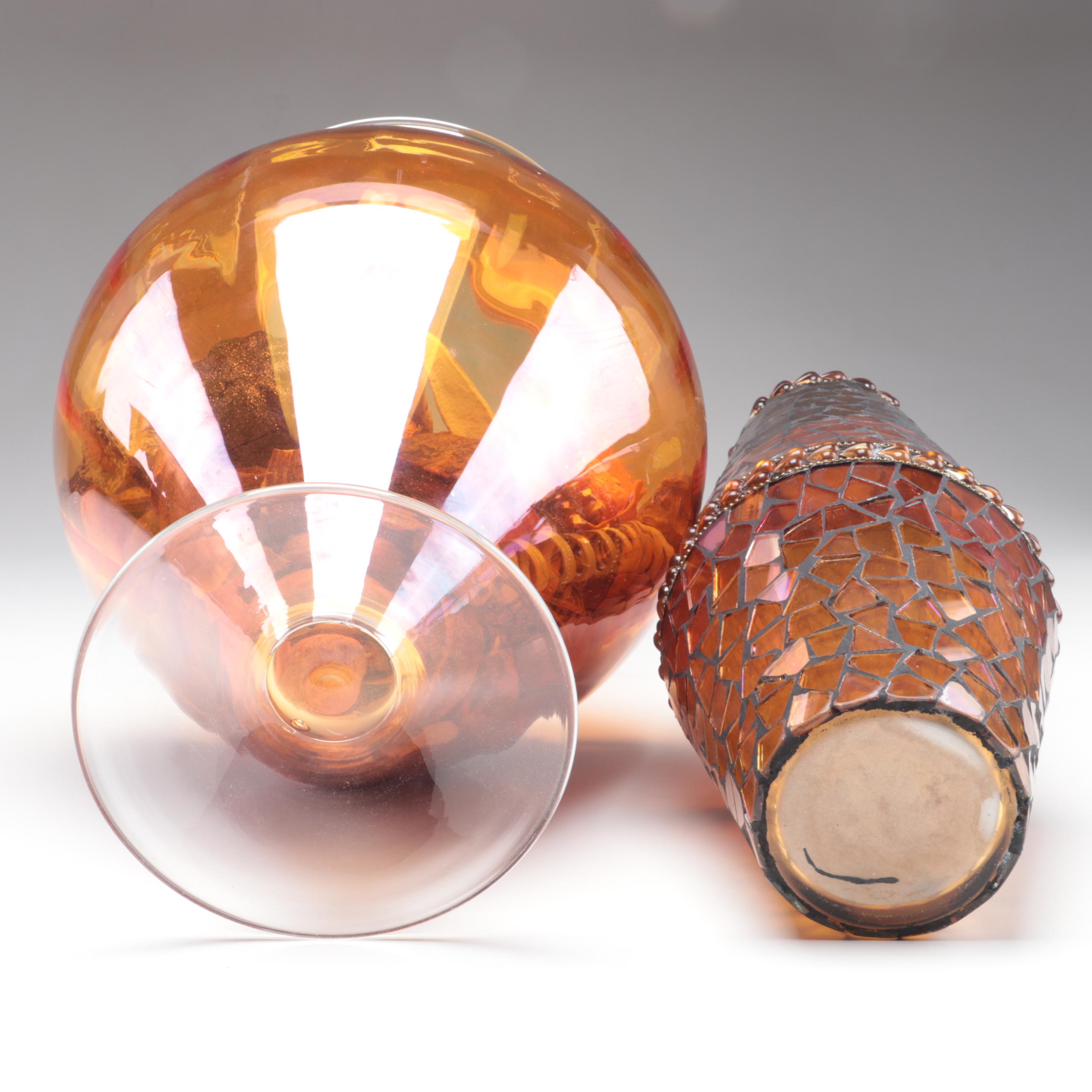 Orange Tinted Glass Vase with Potpourri and Other Glass Décor