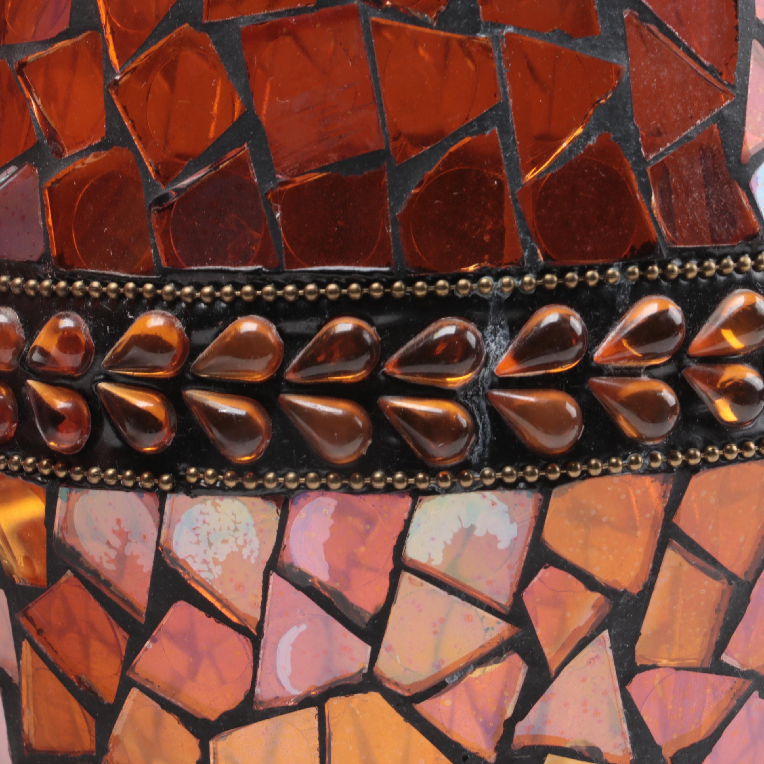 Orange Tinted Glass Vase with Potpourri and Other Glass Décor