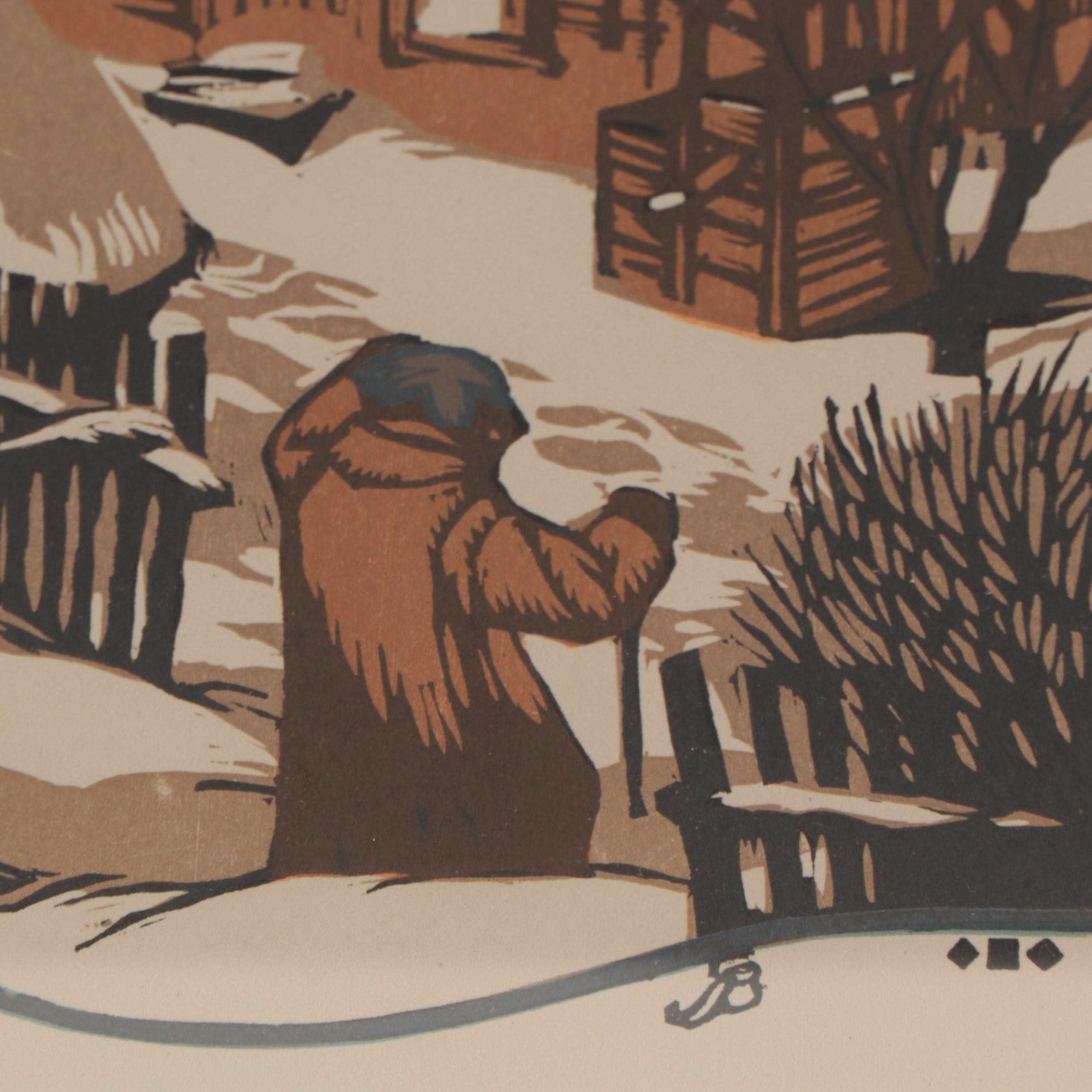 Gustave Baumann Woodcut "January" from "All the Year Round," 1912