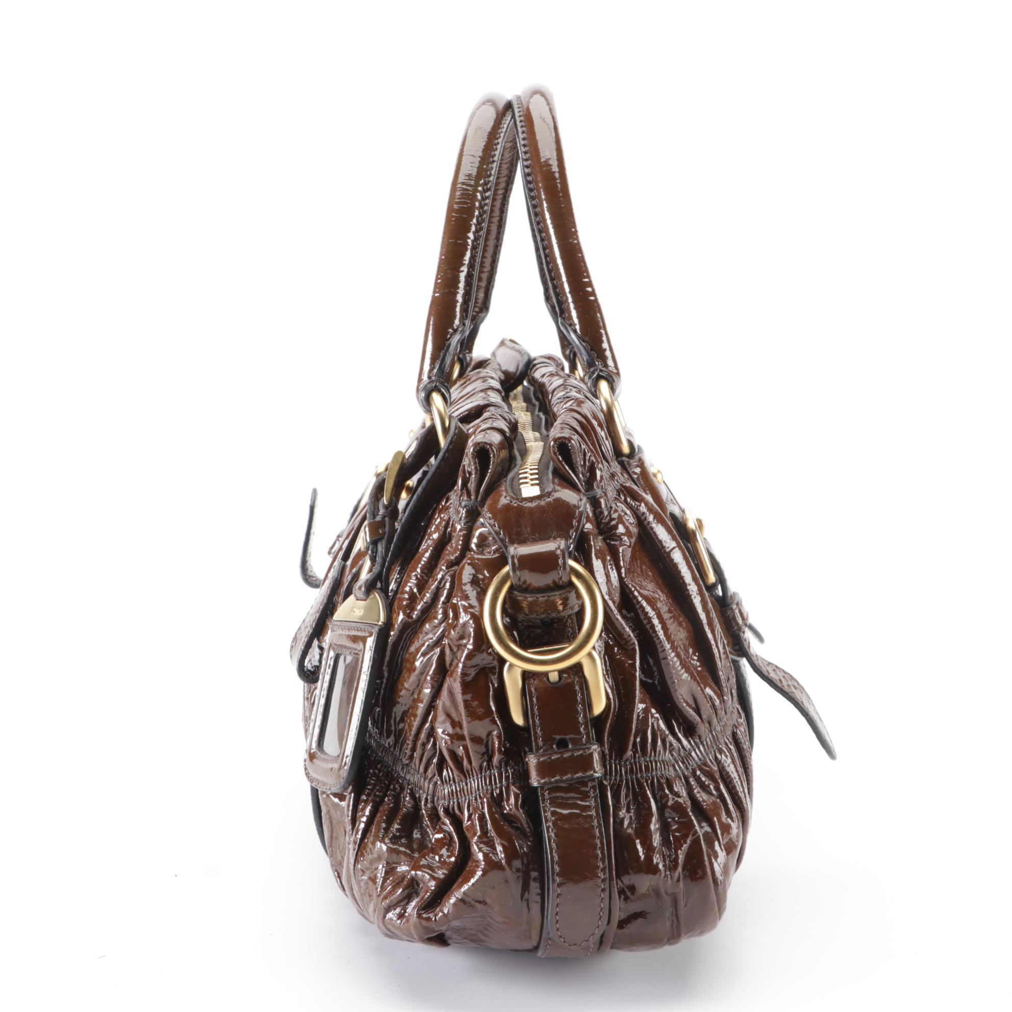 Prada Top Handle Satchel BN1338 in Hematite Vernice Gaufré Leather