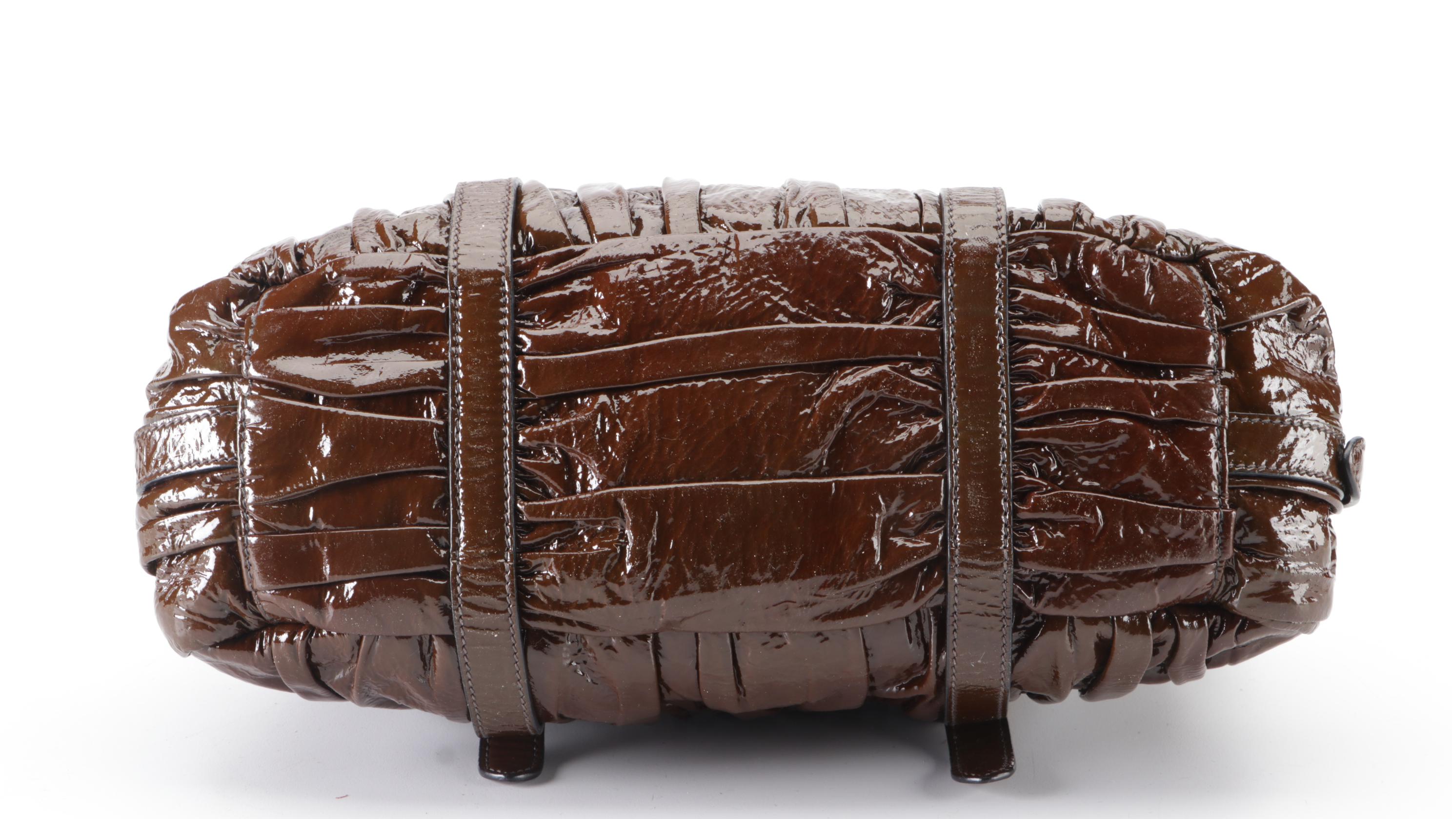 Prada Top Handle Satchel BN1338 in Hematite Vernice Gaufré Leather