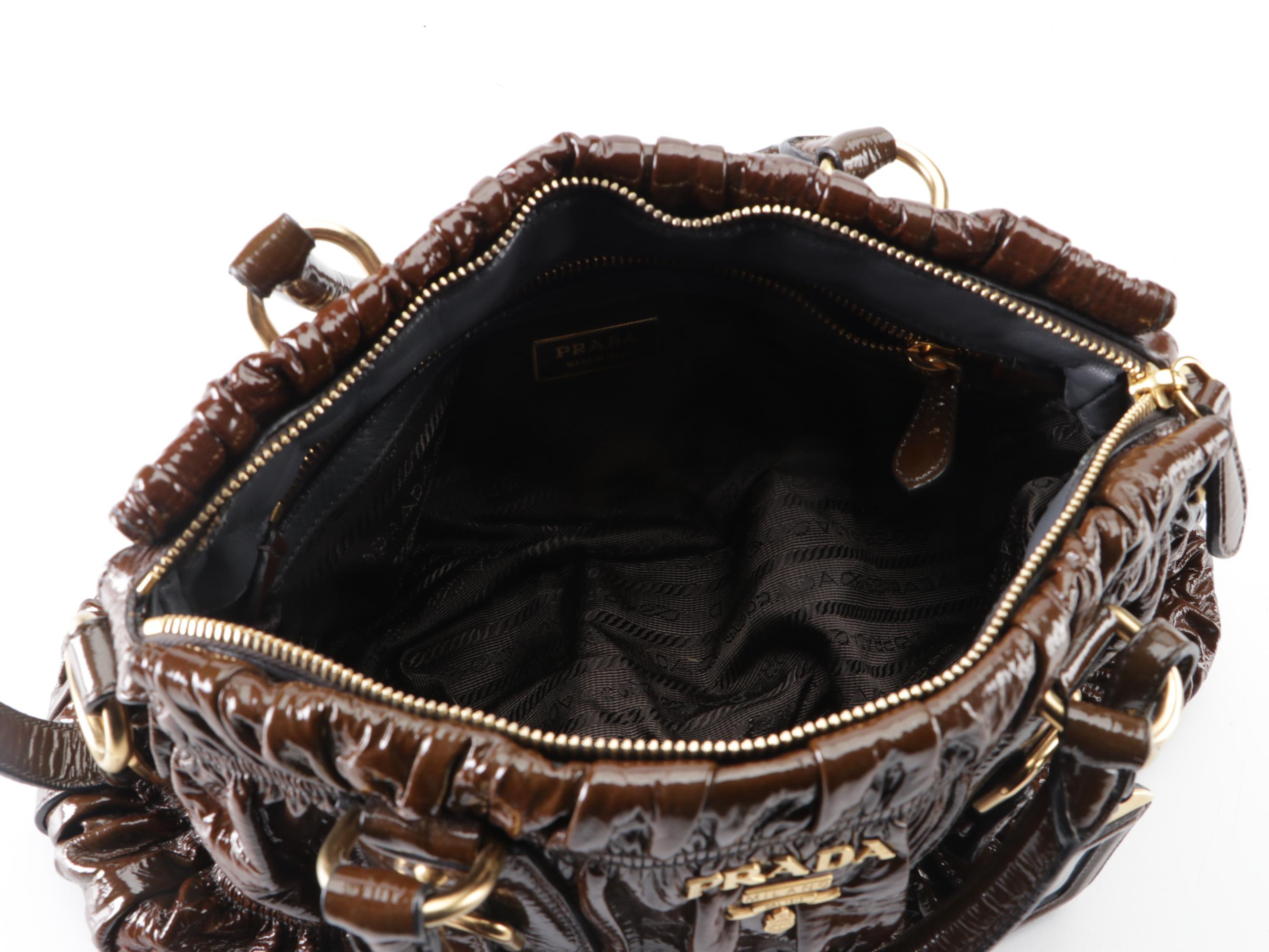 Prada Top Handle Satchel BN1338 in Hematite Vernice Gaufré Leather