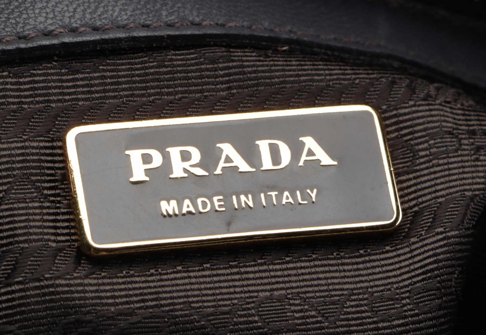 Prada Top Handle Satchel BN1338 in Hematite Vernice Gaufré Leather
