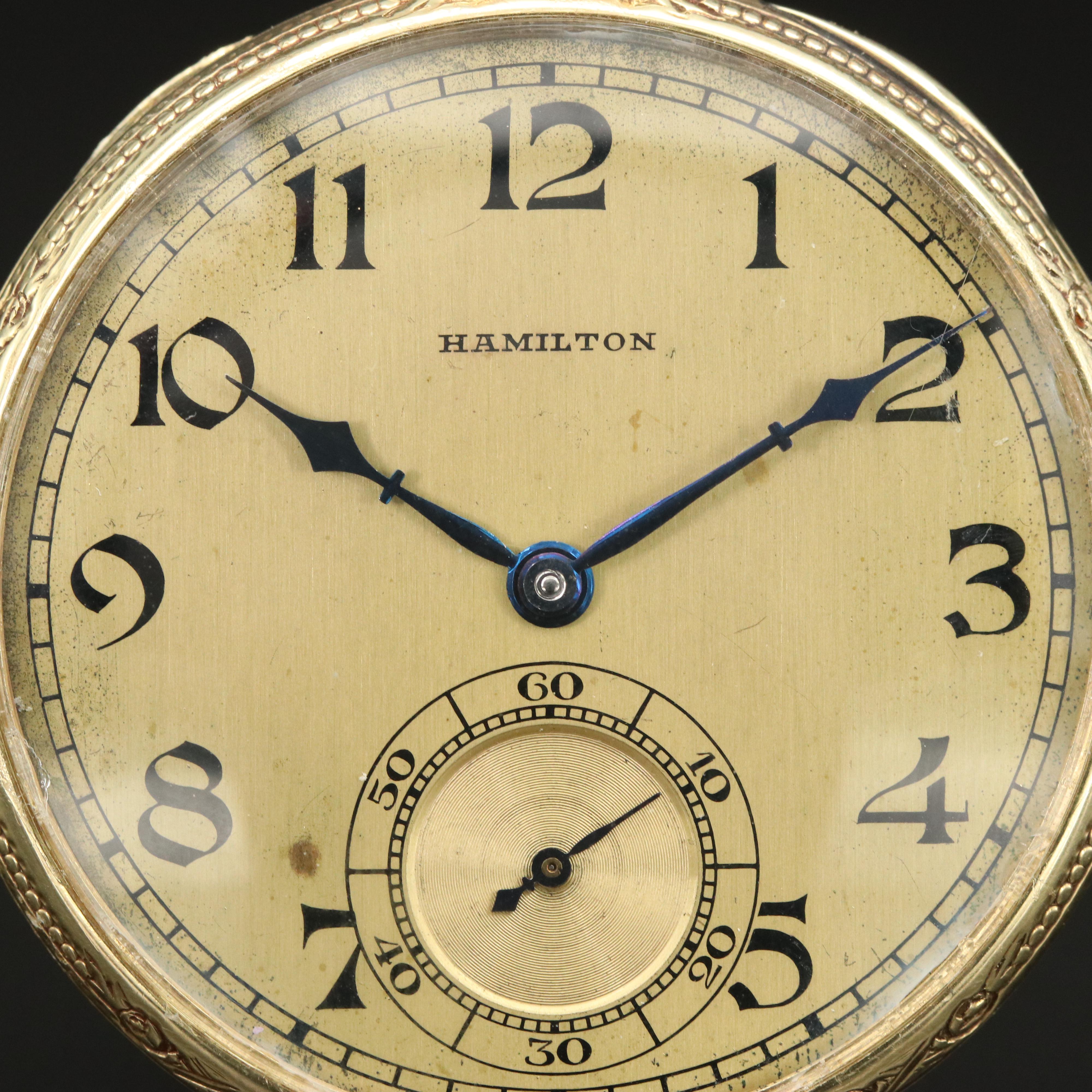 14K Hamilton Open Face Pocket Watch