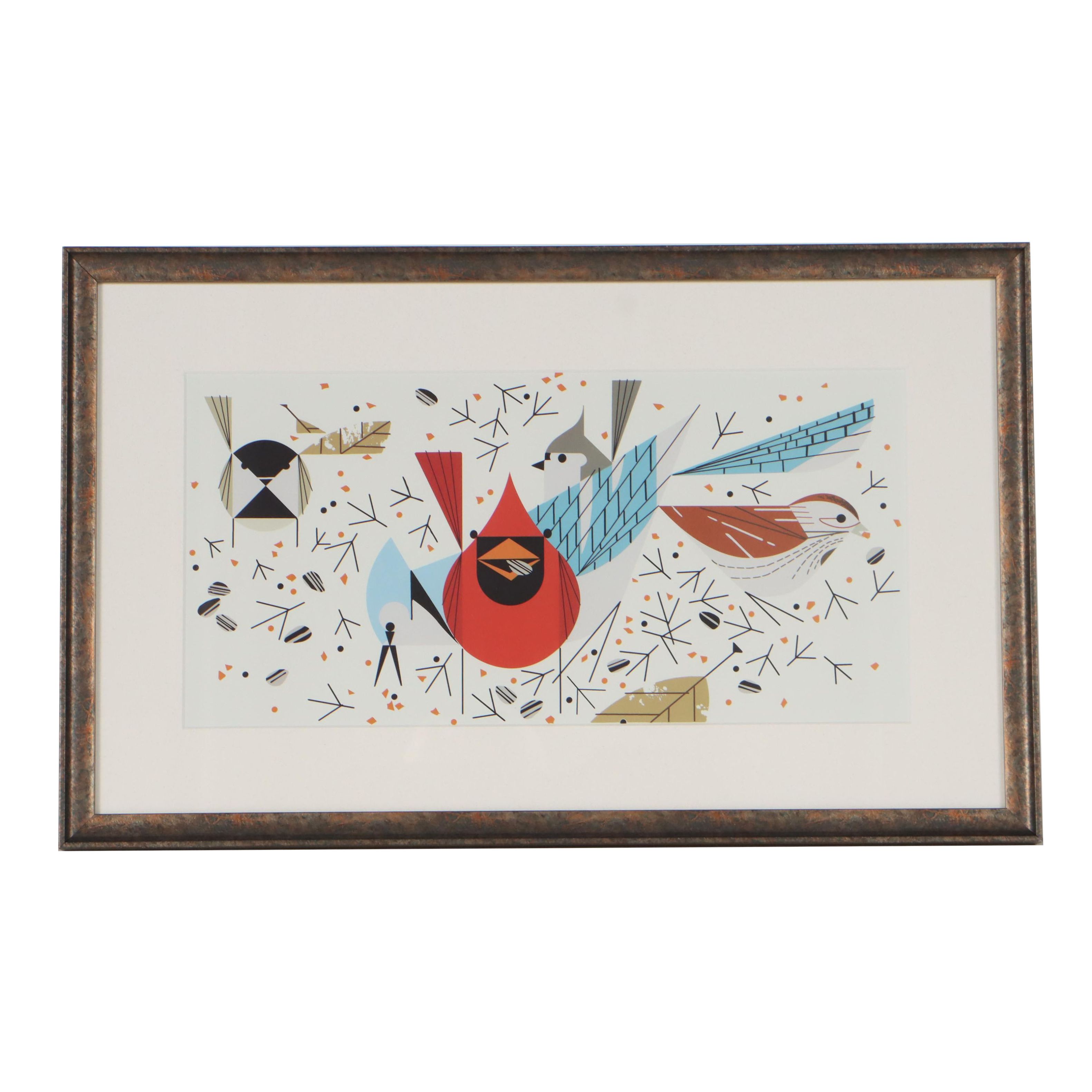 Offset Lithograph After Charley Harper "Birdfeeders"