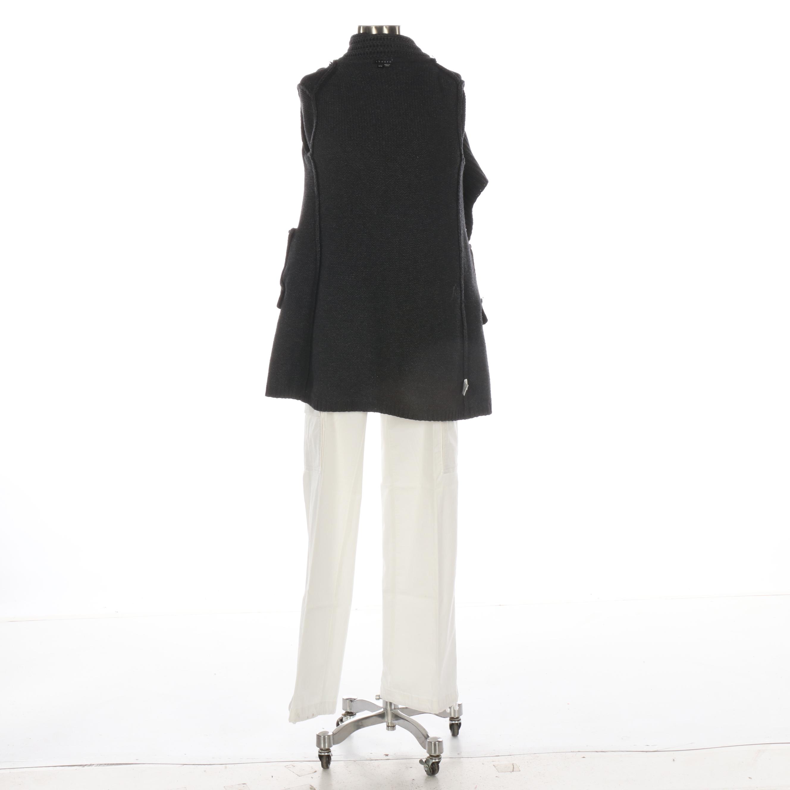 Tory Burch White Cargo Pants with Theory Knit Sweater