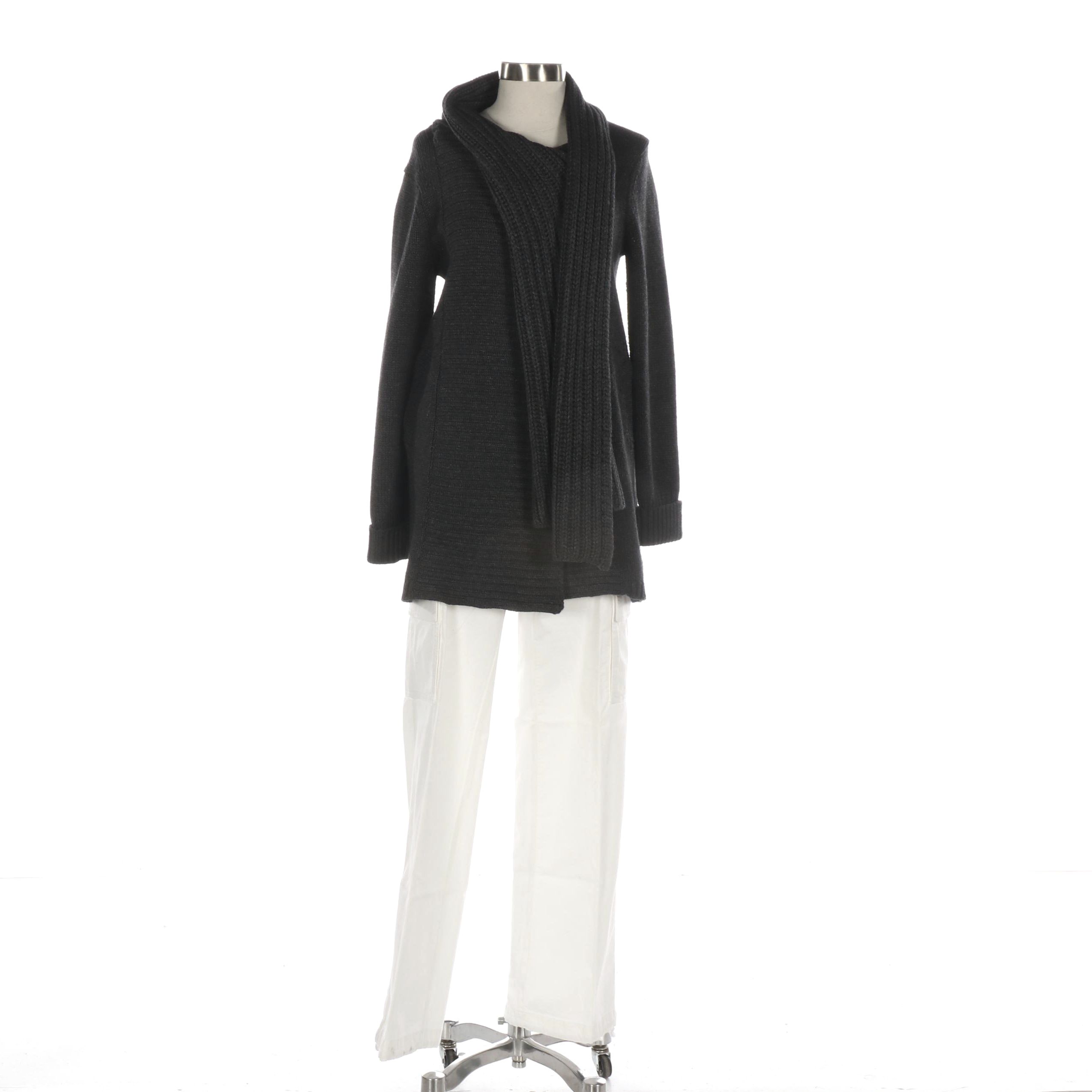 Tory Burch White Cargo Pants with Theory Knit Sweater