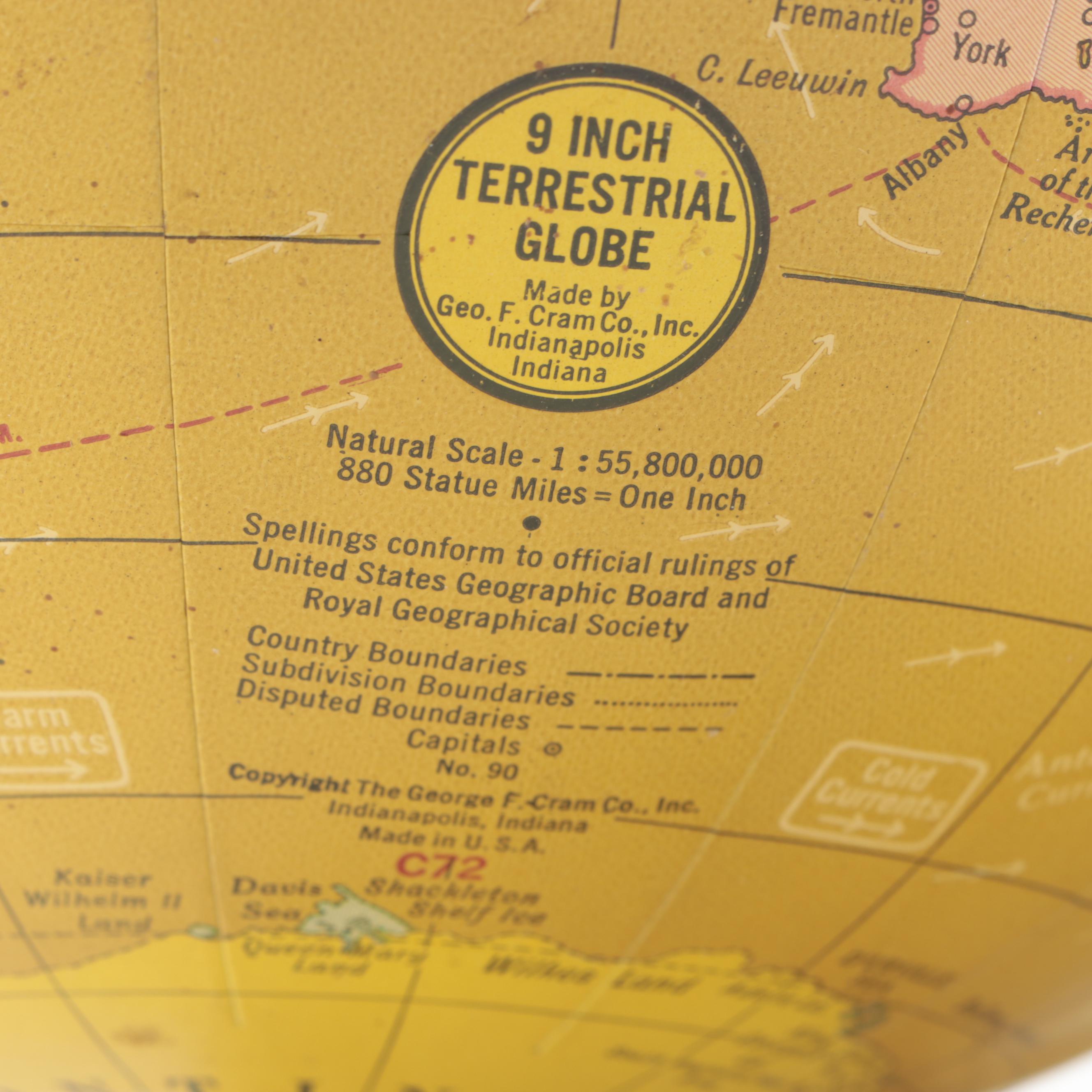 Geo. F. Cram Co Inc 9" Terrestrial Globe with Globe Coin Back and Others
