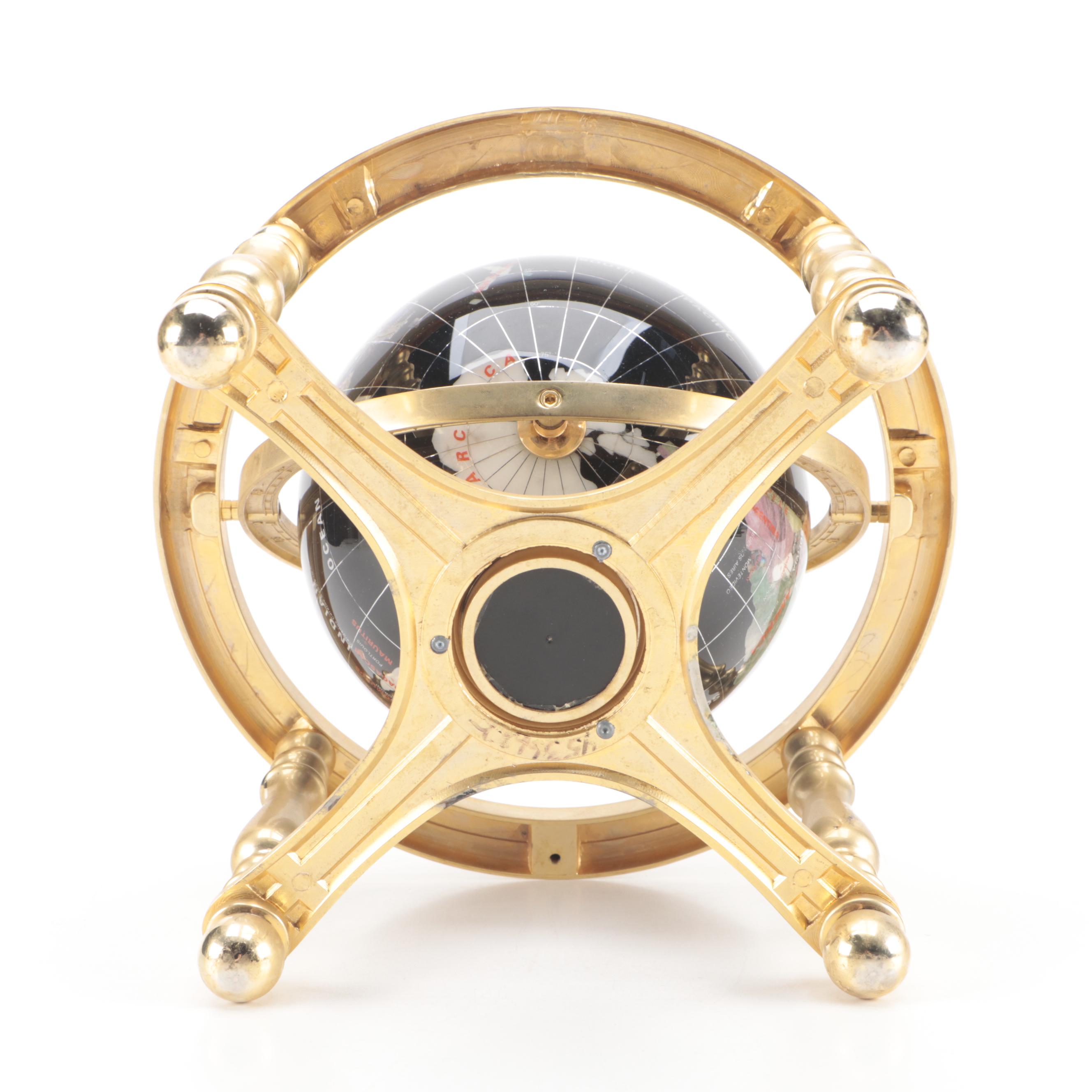 Gemstone Inlaid Globe on Brass Stand