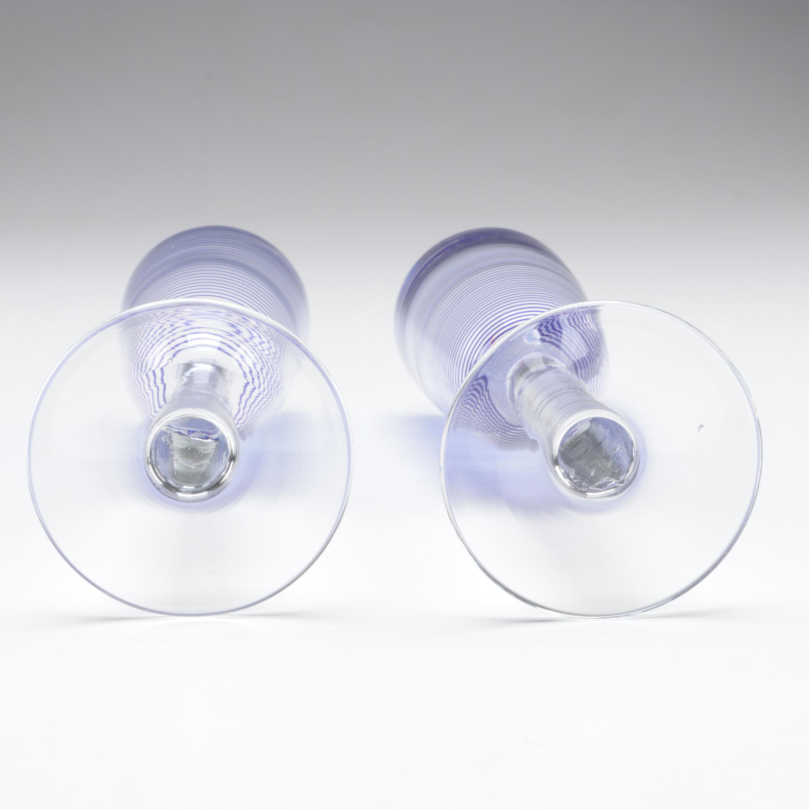 Blue Stripe Glass Champagne Flutes and Tumblers