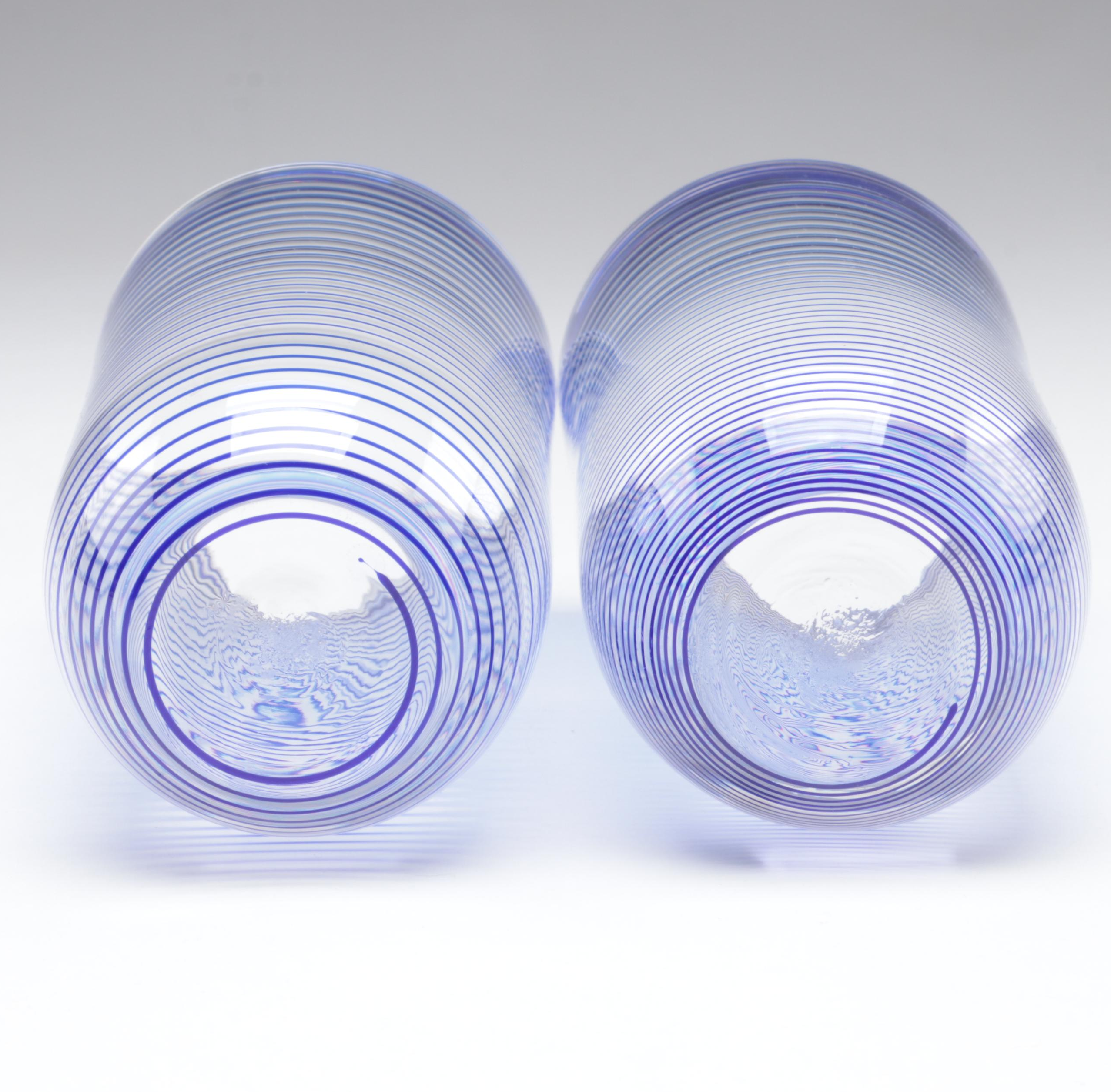 Blue Stripe Glass Champagne Flutes and Tumblers