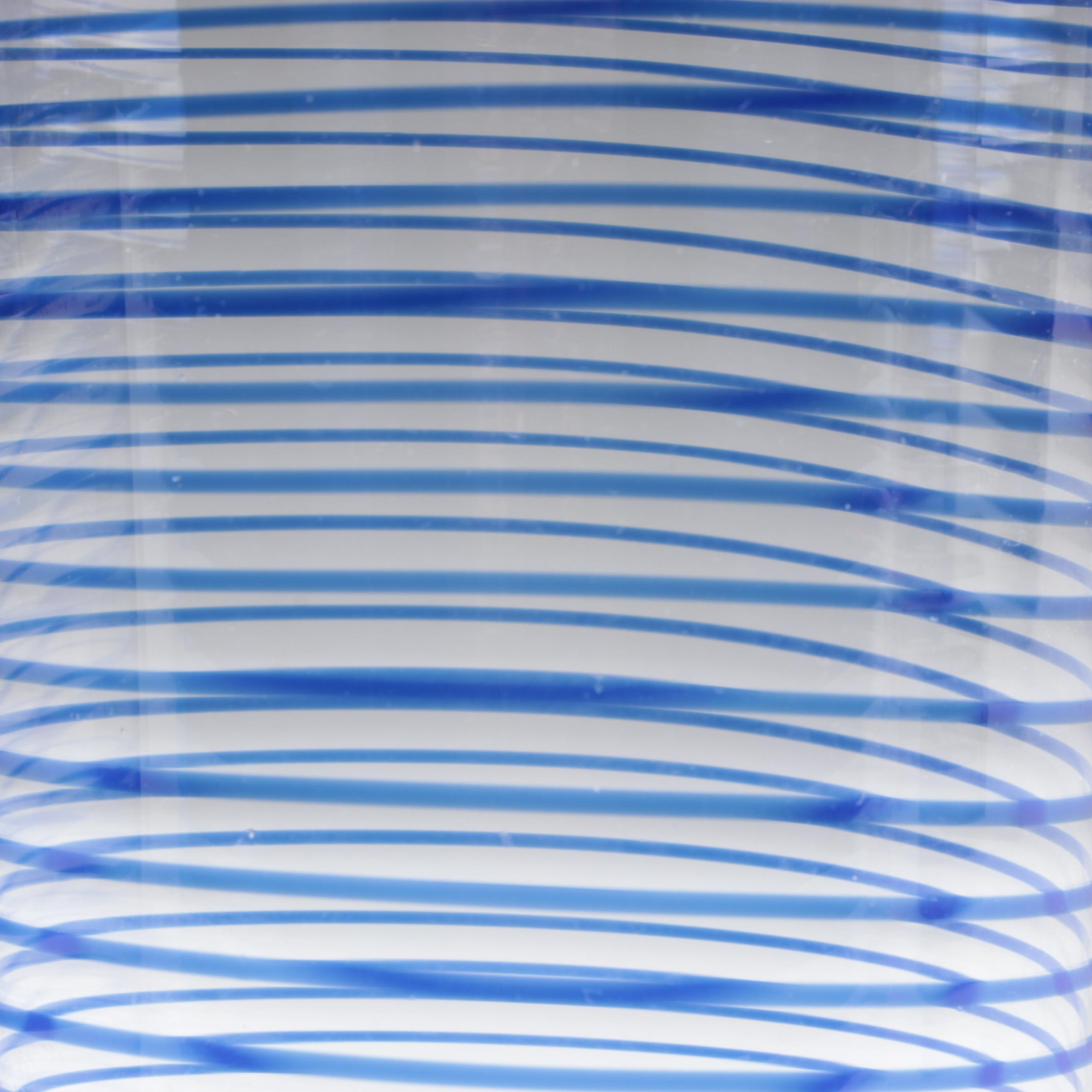 Blue Stripe Glass Champagne Flutes and Tumblers