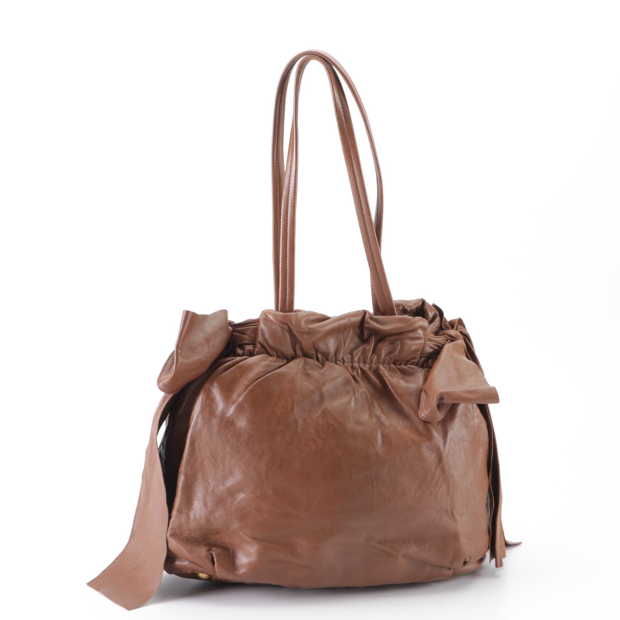 Prada Shoulder Bag in Brown Lambskin Leather with Bow Detail