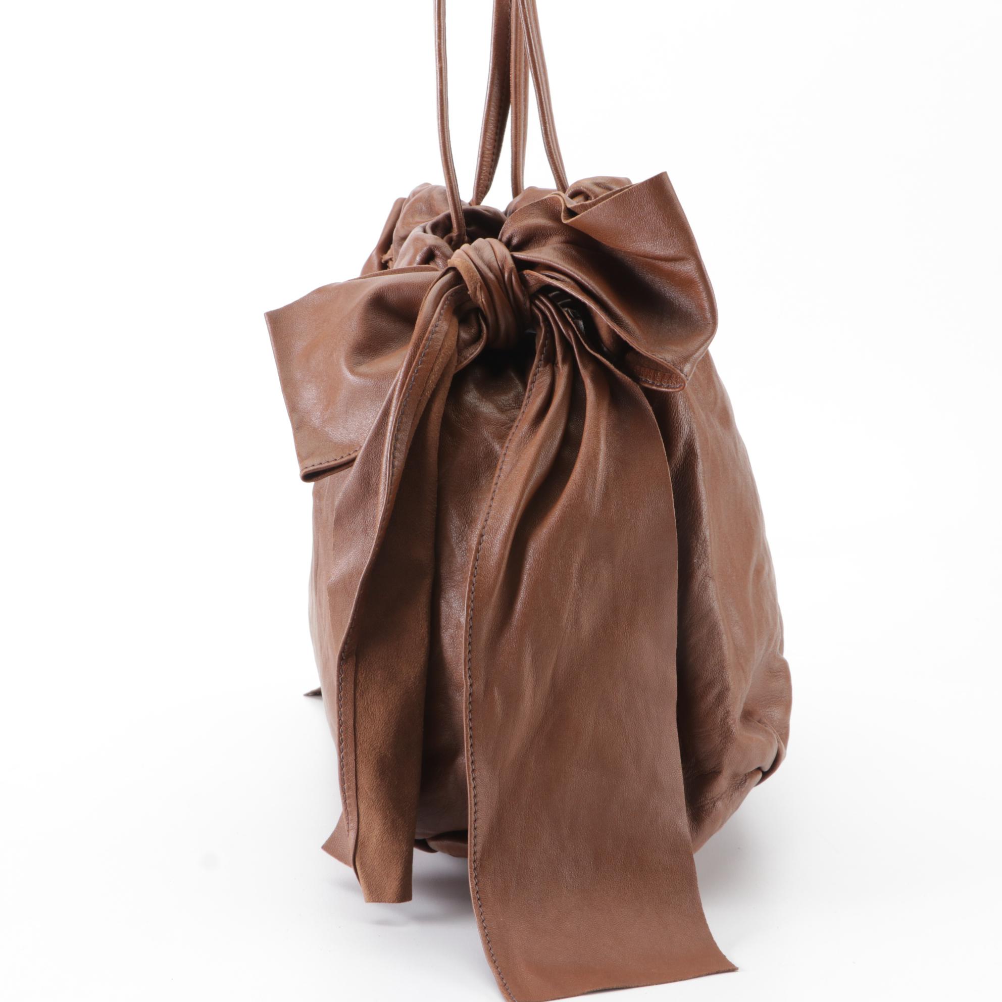 Prada Shoulder Bag in Brown Lambskin Leather with Bow Detail
