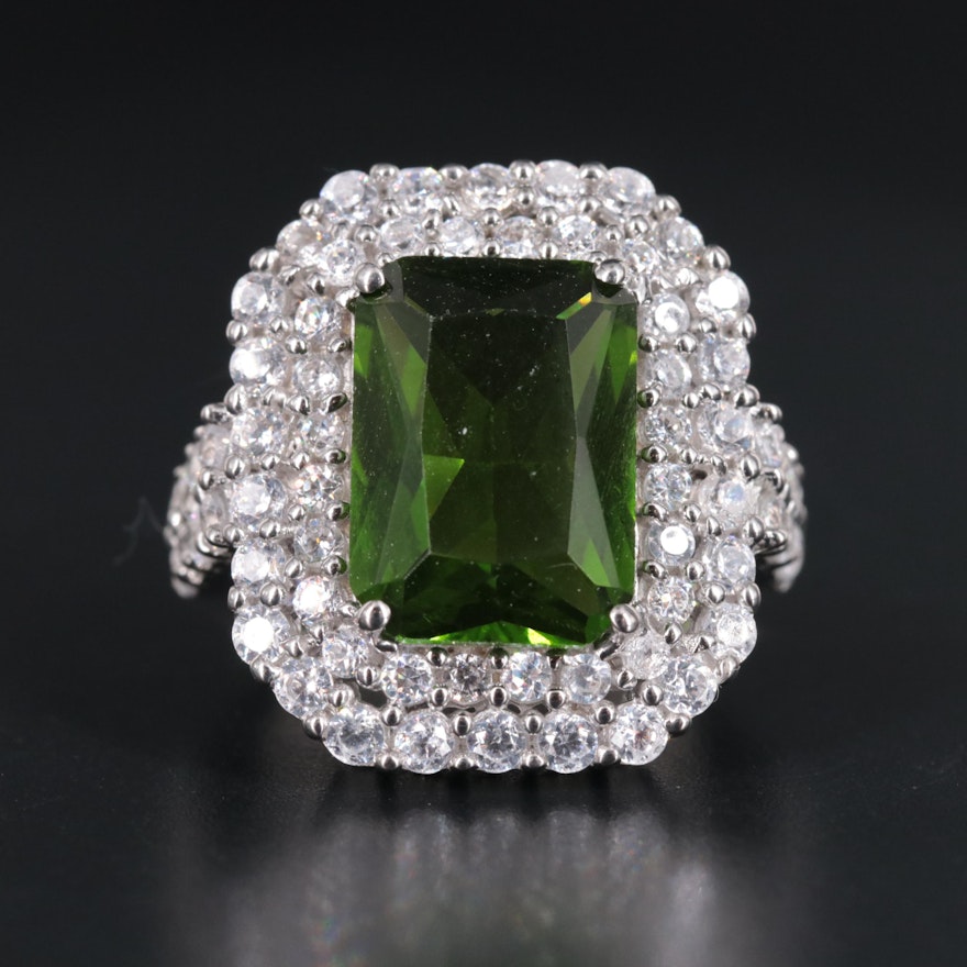 Sterling Silver Peridot and Cubic Zirconia Ring