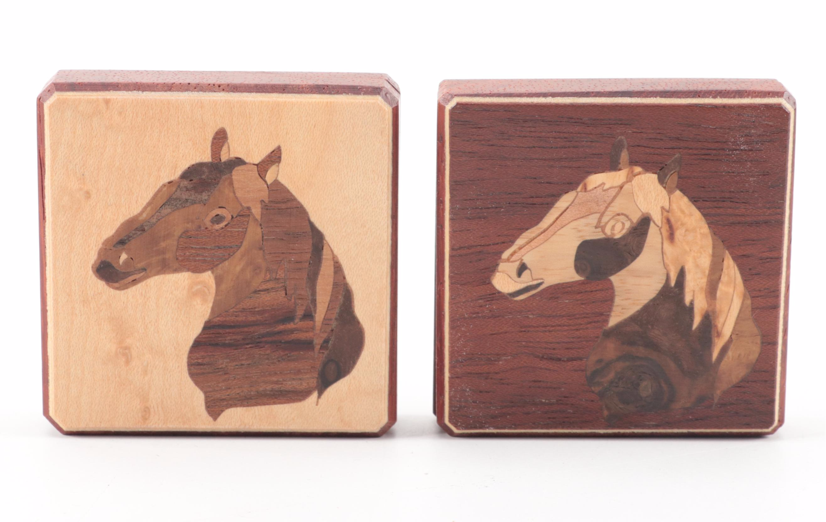 Yerba Mate Gourd Set with Marquetry Horse Mirror Compacts and Tin-Litho Box