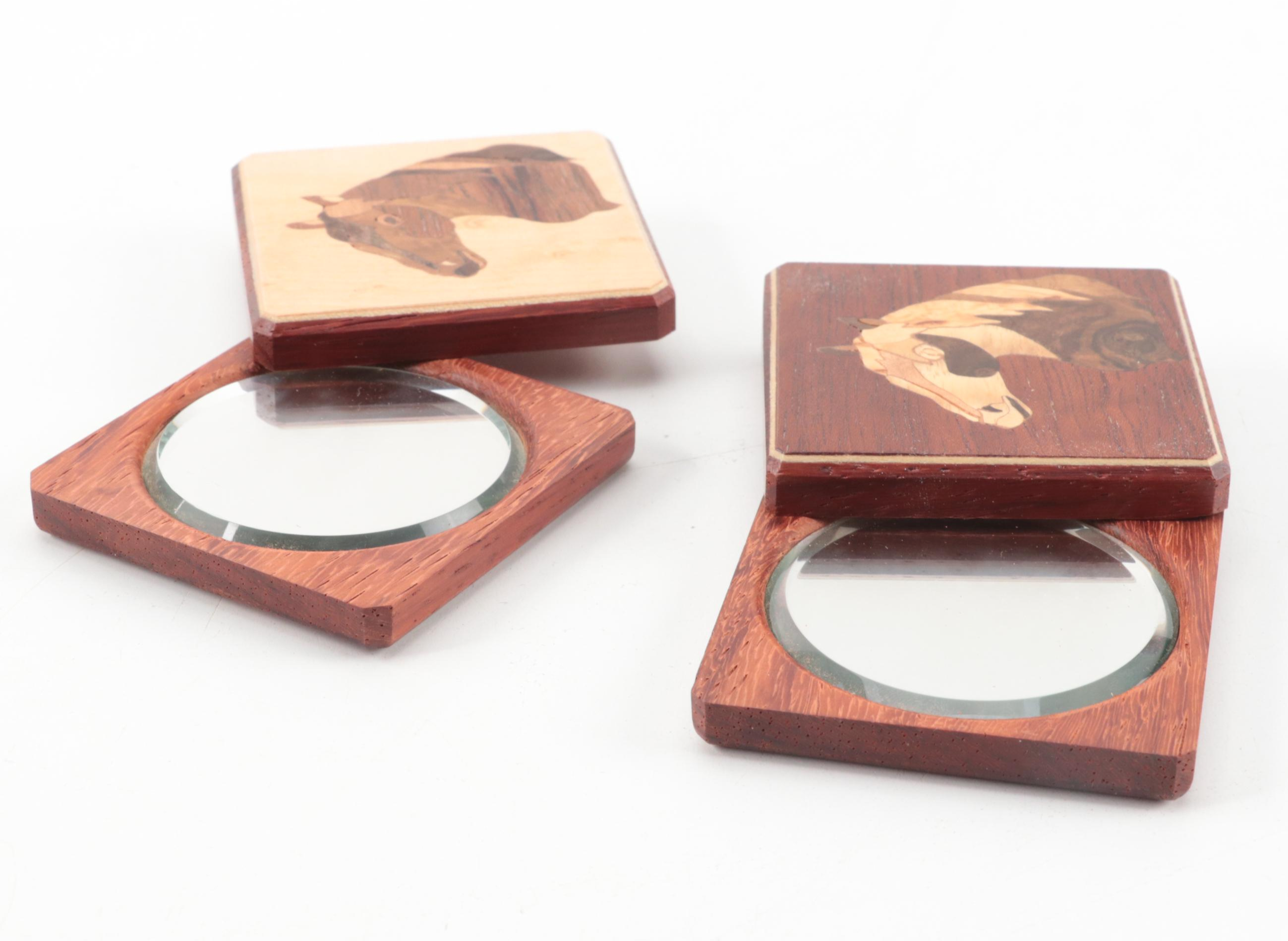 Yerba Mate Gourd Set with Marquetry Horse Mirror Compacts and Tin-Litho Box