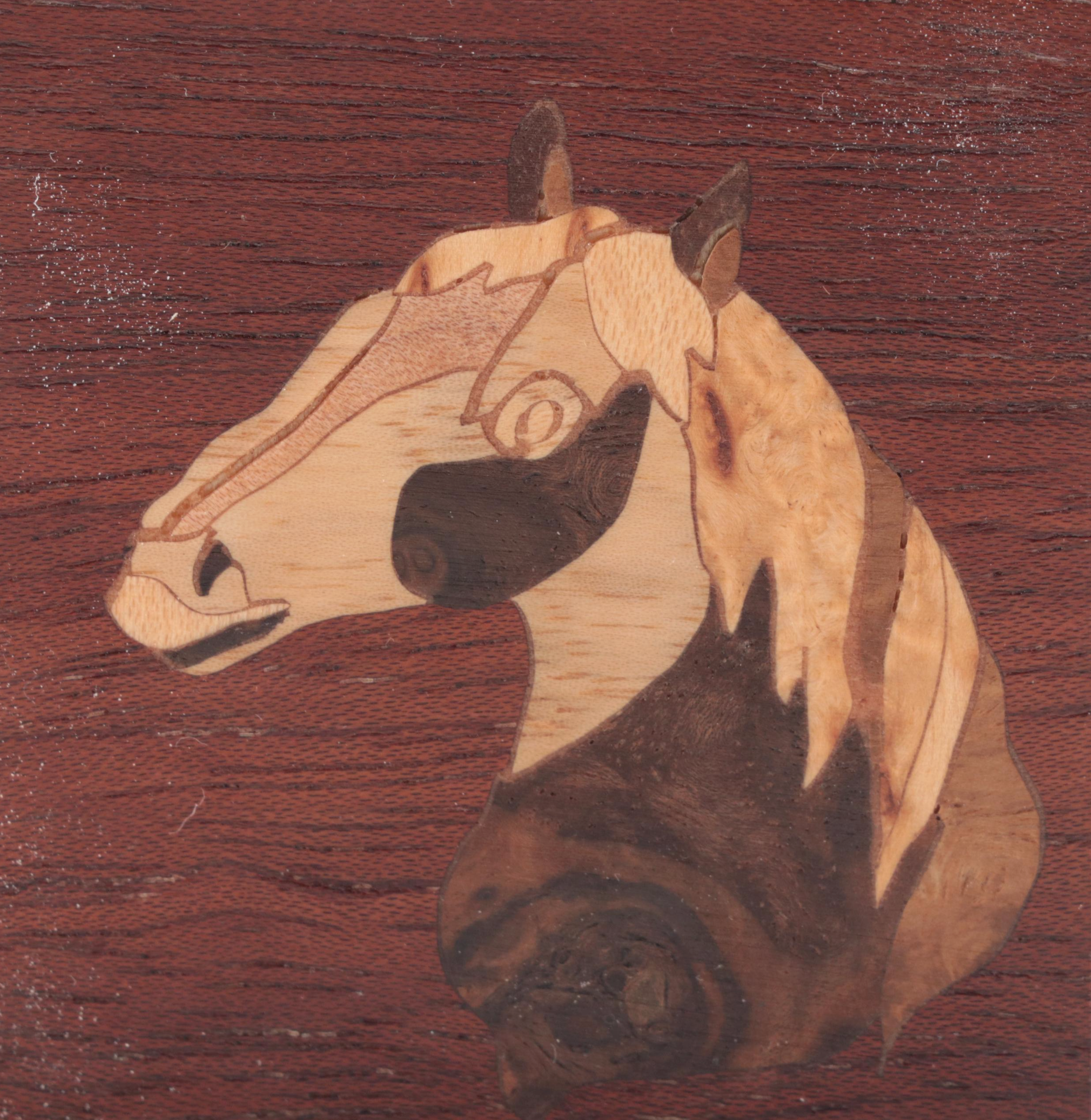 Yerba Mate Gourd Set with Marquetry Horse Mirror Compacts and Tin-Litho Box