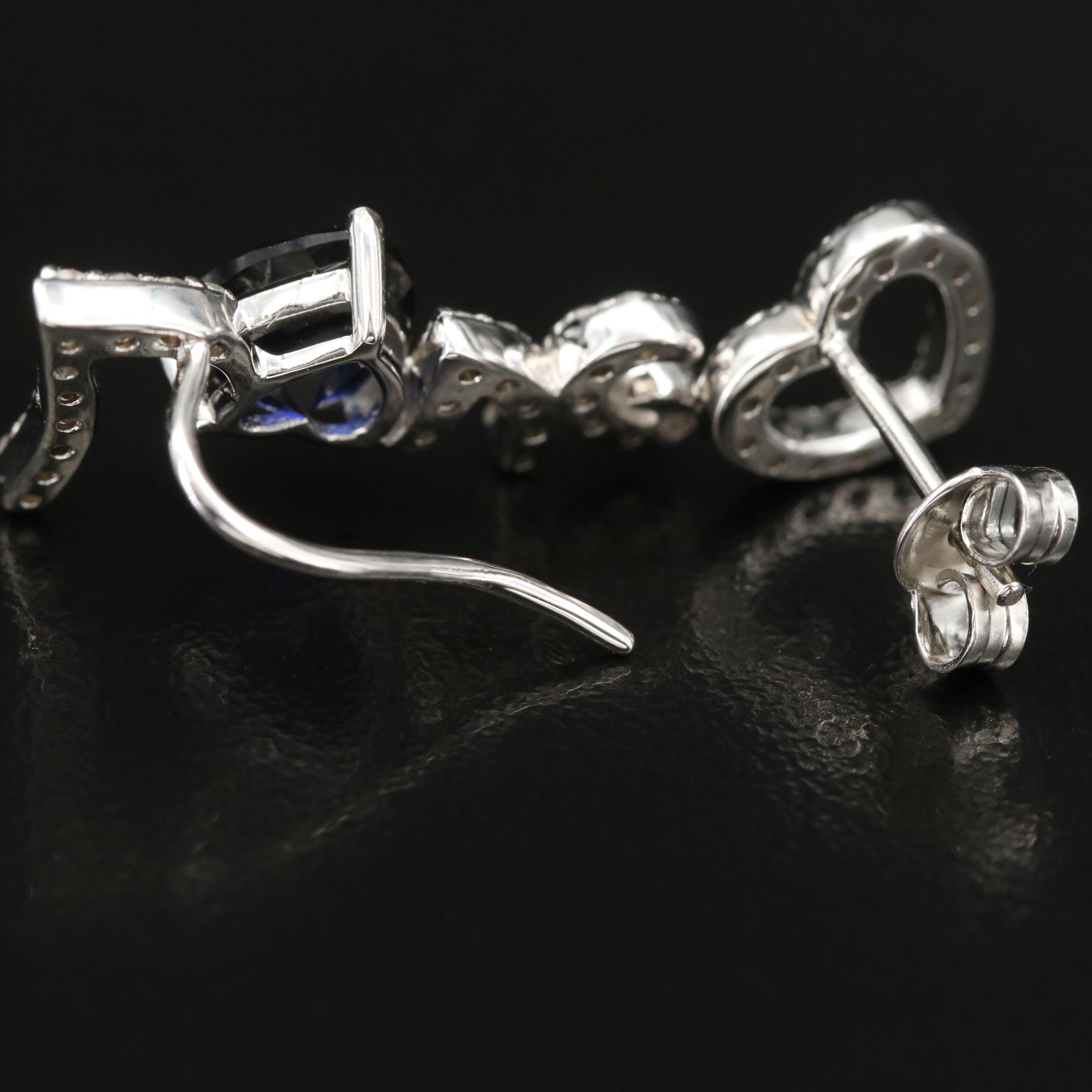 Sterling Asymmetrical Heart and "Love" Earrings with Blue and White Sapphires