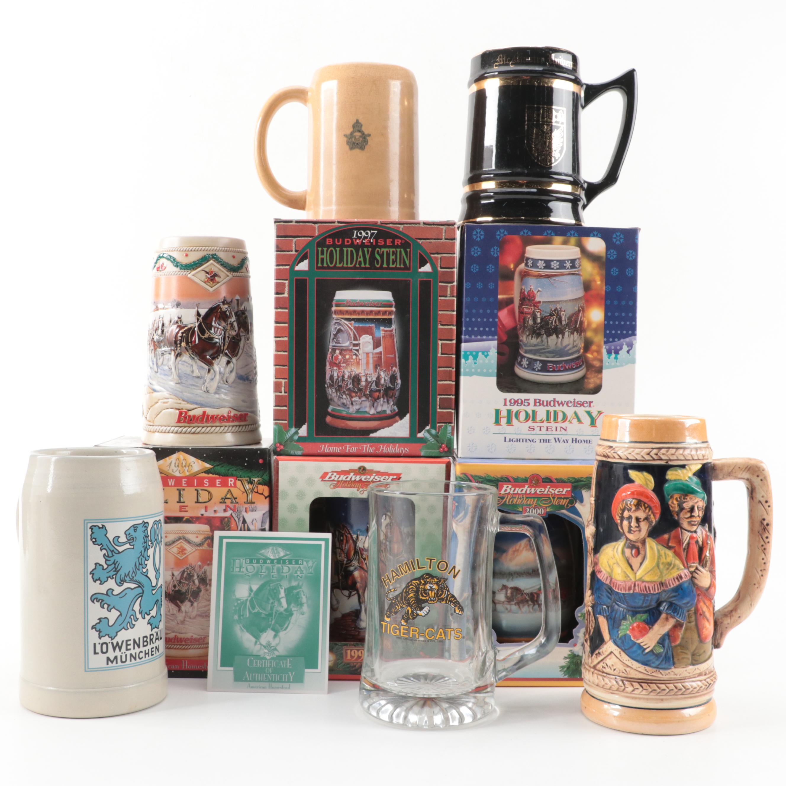 Anheuser-Busch Budweiser Holiday Collector Series and Other Beer Steins