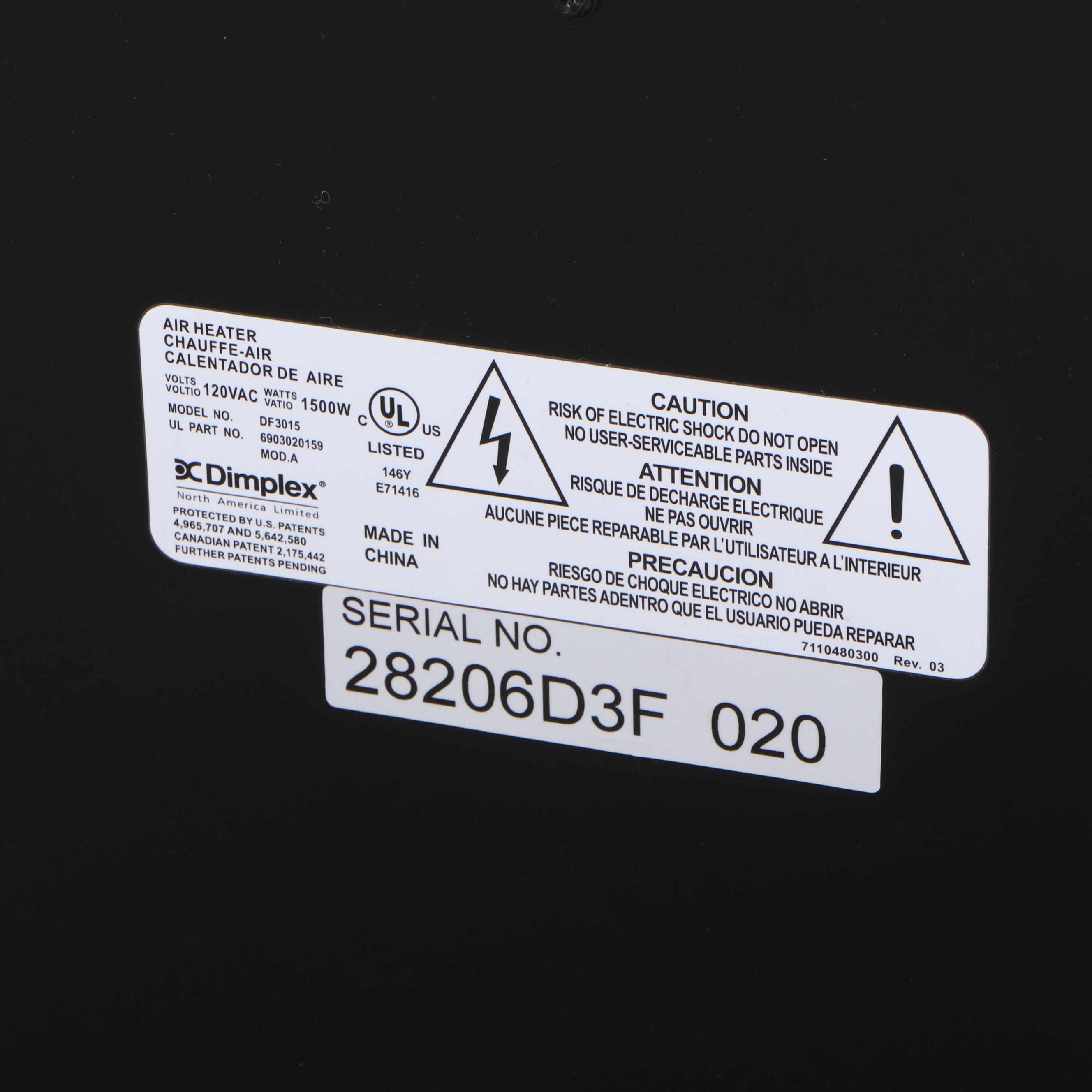 Dimplex Electric Fireplace Heater with Painted Mantel Cabinet