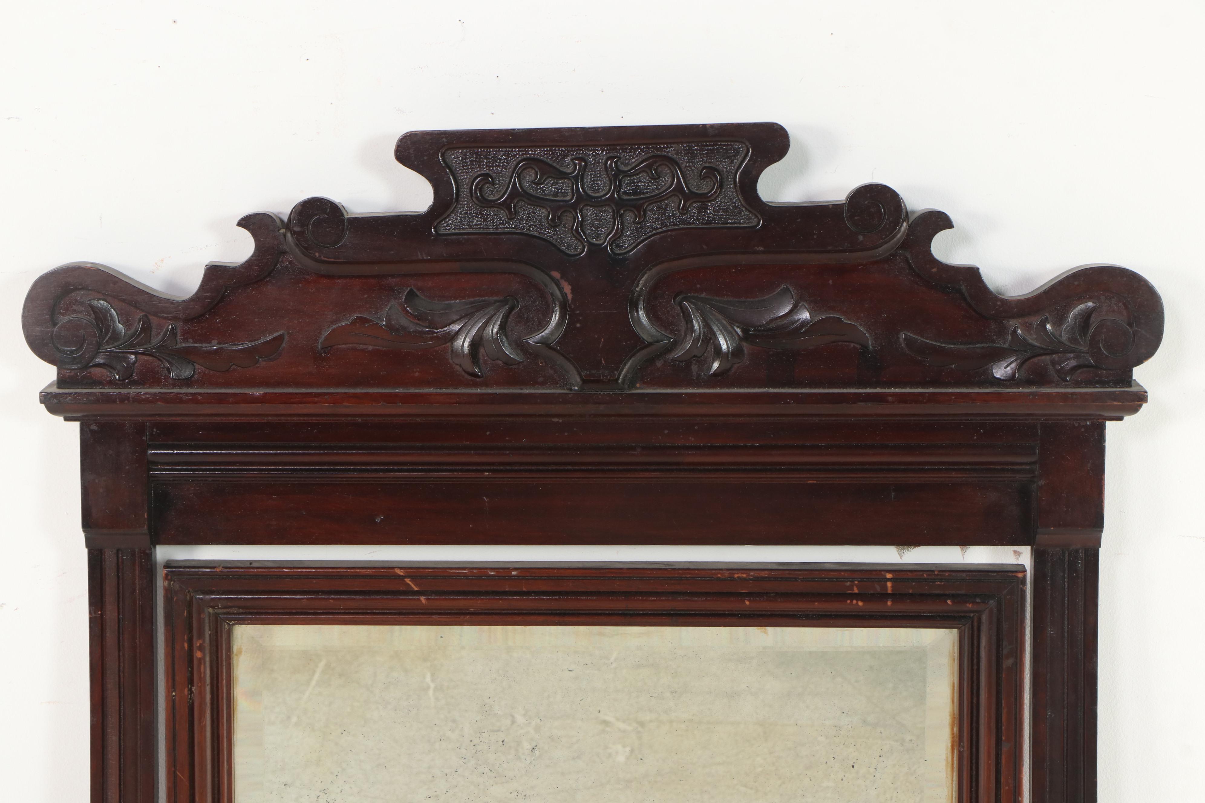 Victorian Relief-Carved Walnut Mirror, Late 19th Century