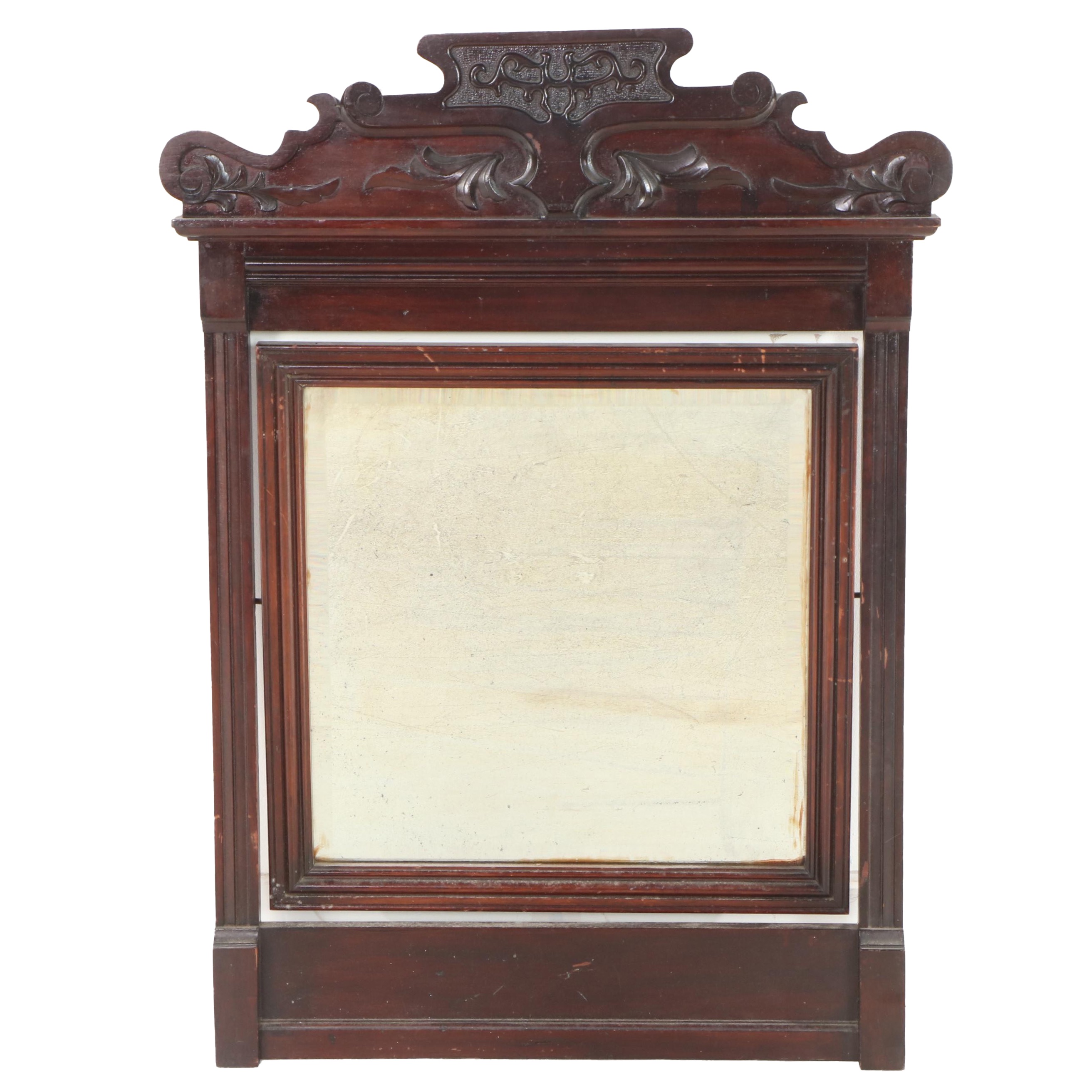 Victorian Relief-Carved Walnut Mirror, Late 19th Century
